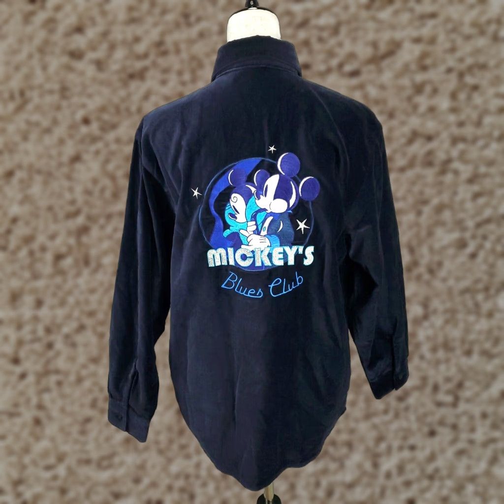 Disney Womens Disney Velvet Shirt Button-Up Blue Mickey Minnie Cartoon Graphic Print Collared Long Sleeve Size S / US 4 / IT 40 - 1 Thumbnail
