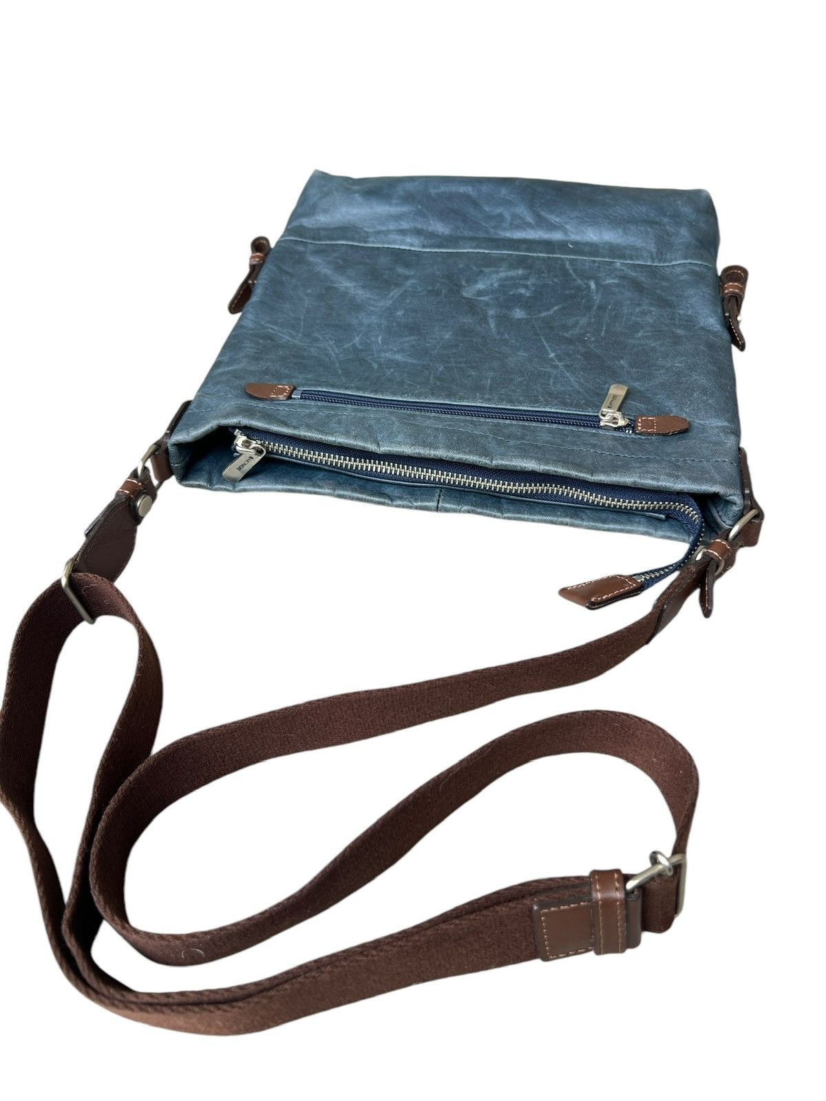 Japanese Brand Artphere Japan Distressed Faded Blue Leather Sling Bag Size ONE SIZE - 7 Thumbnail