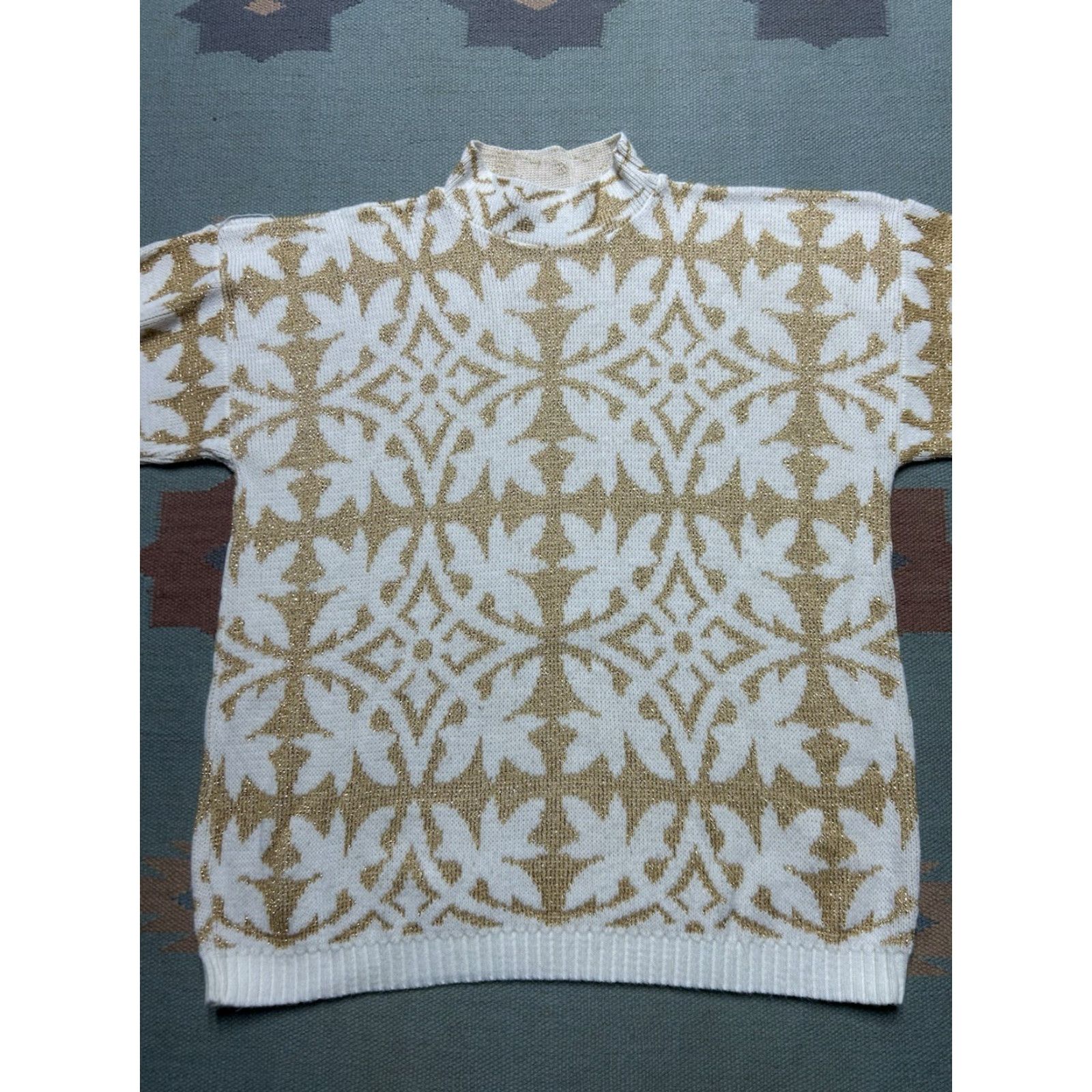 Vintage VINTAGE 80s knit sweater Rose acrylic lurex sparkle snowflake geometric women XL Size XL / US 12-14 / IT 48-50 - 2 Thumbnail