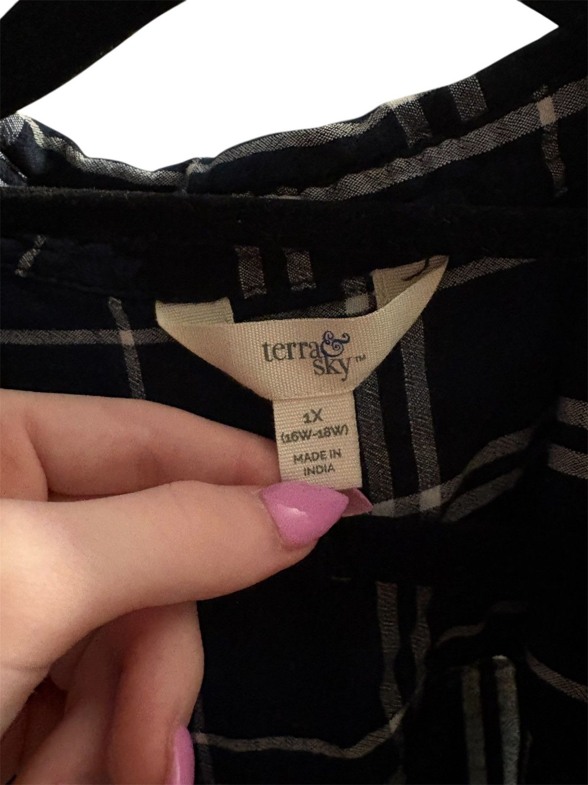 Other Terra Sky navy blue and white plaid blouse Size XL / US 12-14 / IT 48-50 - 3 Thumbnail