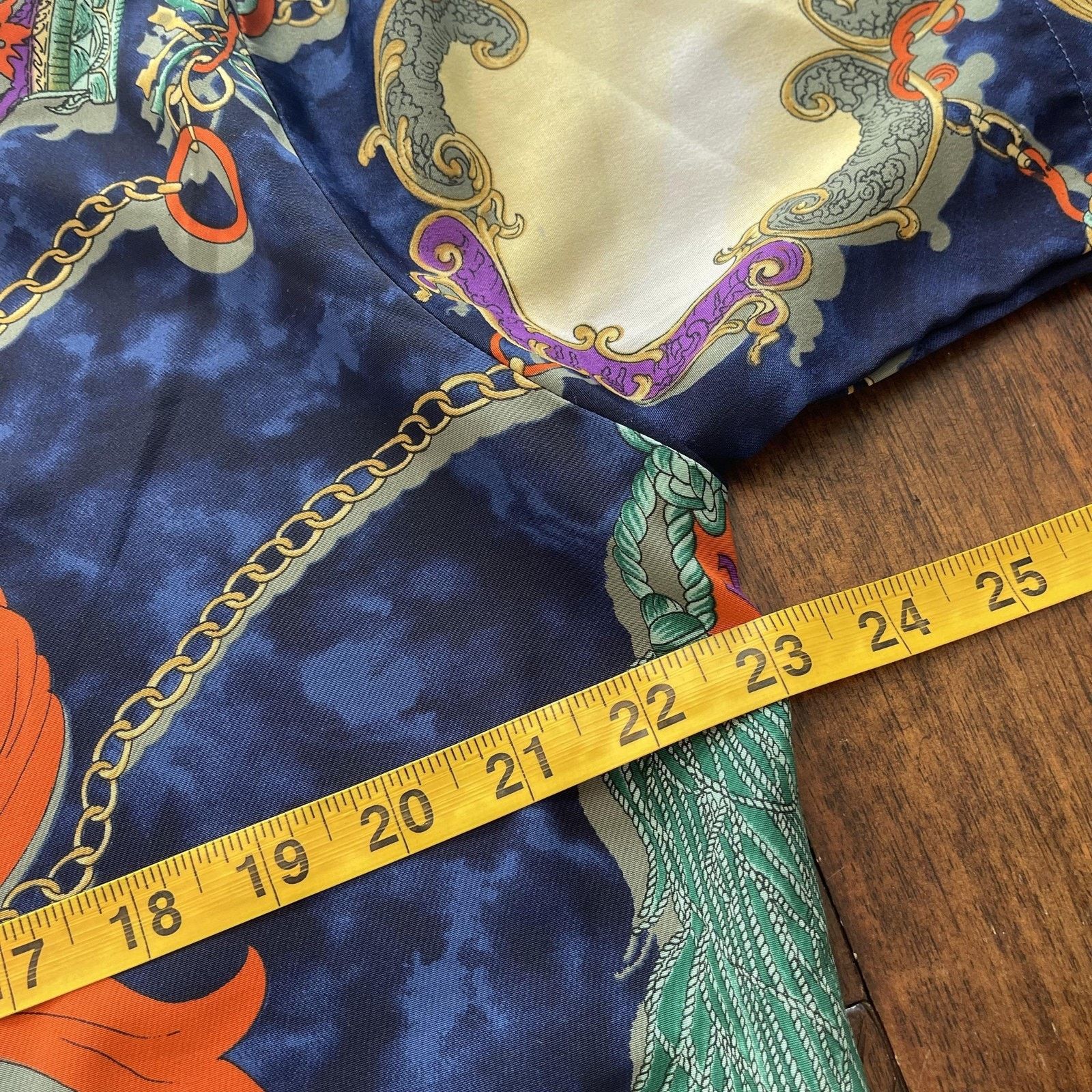 Vintage San-ai Shirt Womens XL Navy Baroque Chain Tassel Print Silky Size XL / US 12-14 / IT 48-50 - 8 Thumbnail