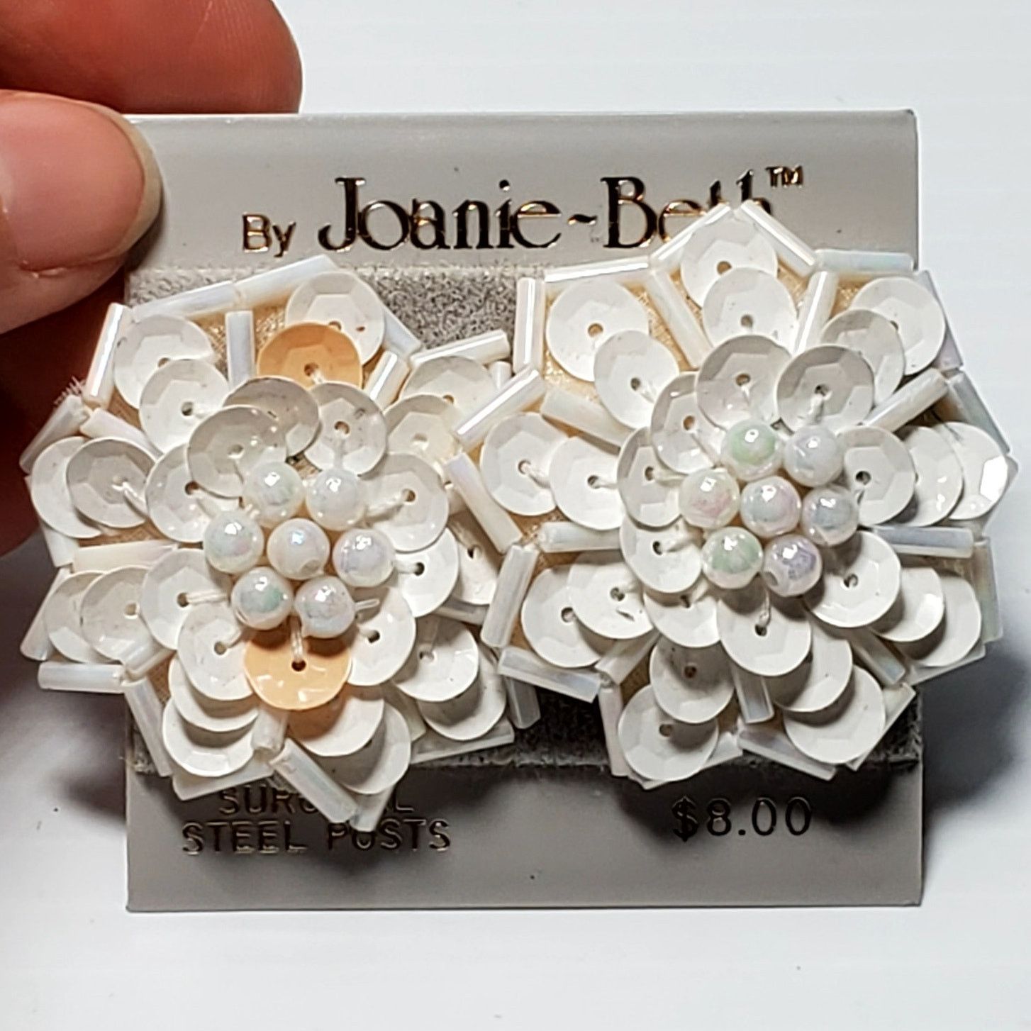 Other Flower Beaded Post Back Earrings 1" Round Floral White New Size ONE SIZE - 3 Thumbnail