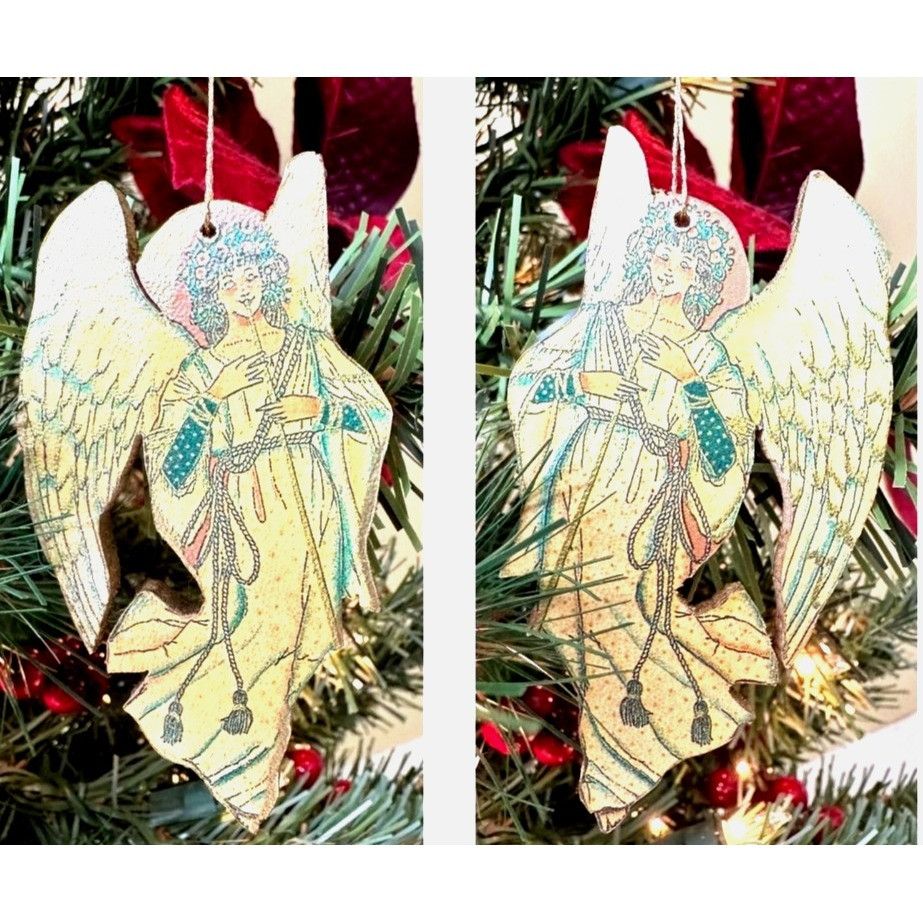 Handmade × Vintage VTG Decopage Angel Ornaments Set of 2 Wood Handmade Christma Size ONE SIZE - 2 Thumbnail