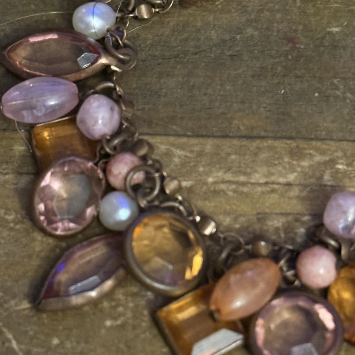 Other Bronze tone bezeled stones and pearls charm toggle bracelet Size ONE SIZE - 4 Thumbnail