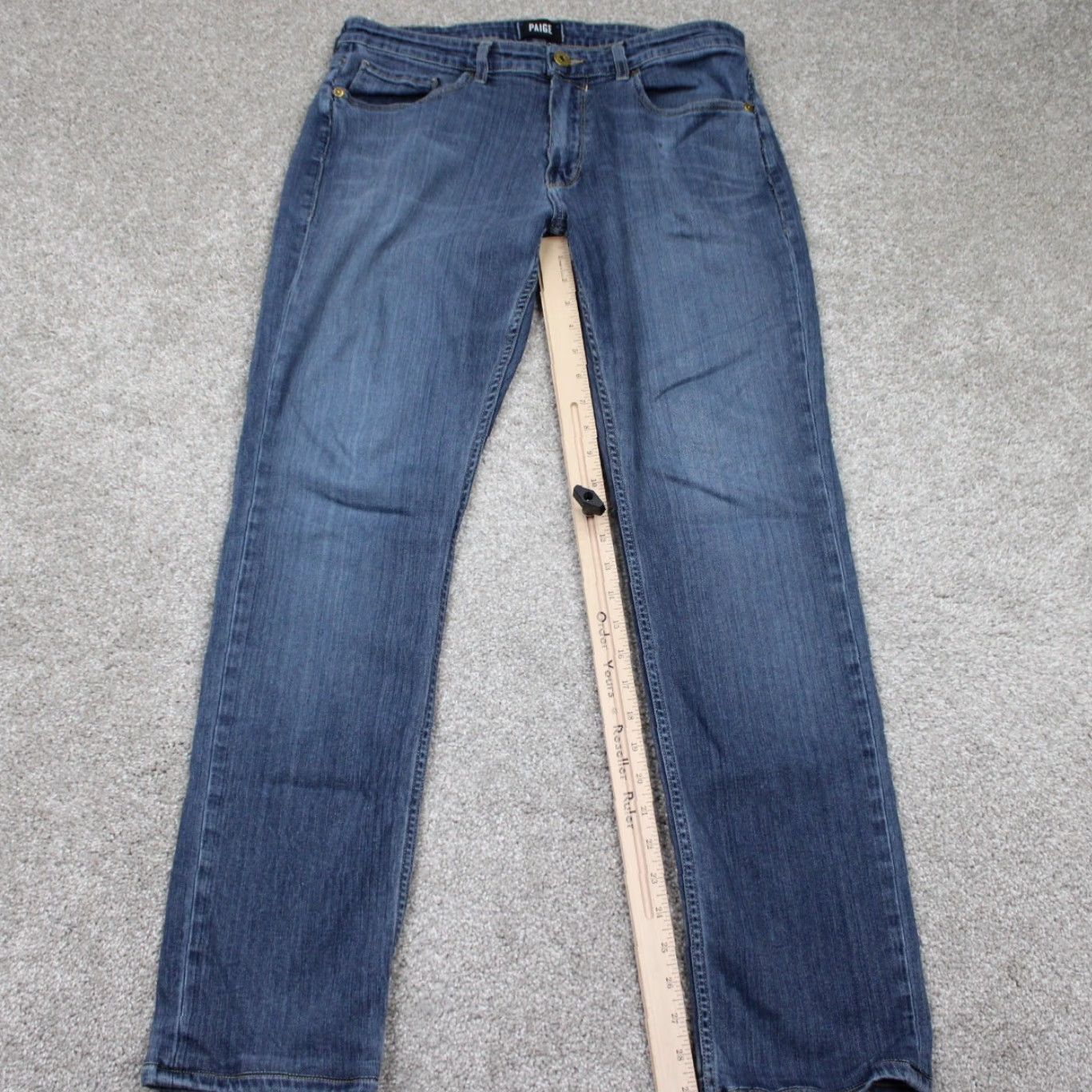 Paige Paige Federal Jeans Mens 33 Blue 5-Pocket Stretch Inseam 30" Regular Straight Denim Clothing Pants Shirts Jeans Size US 33 - 3 Thumbnail