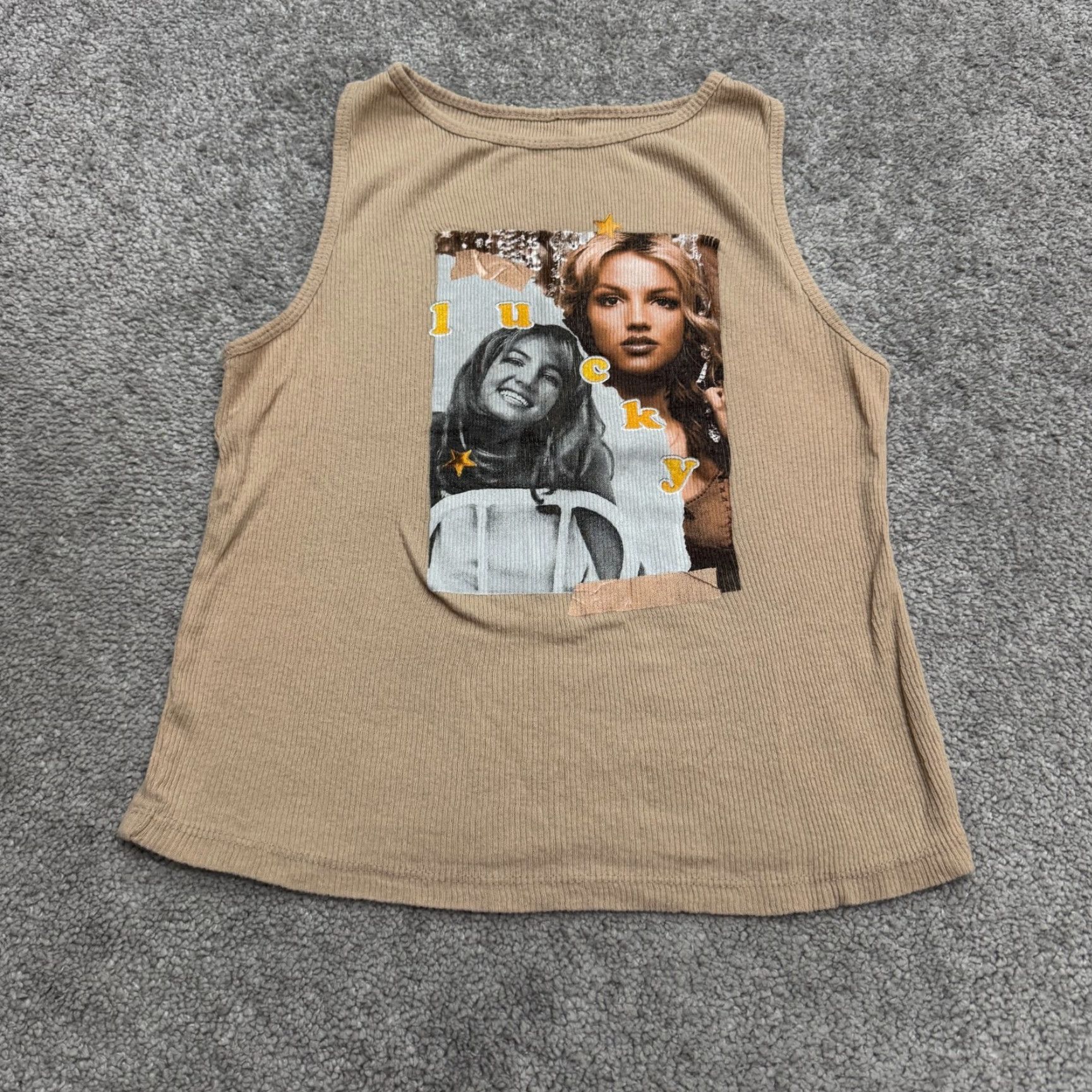 Vintage Britney Spears Tank Small Brown 100% Cotton Graphic Lucky Ribbed Knit 90s Music Stars Womens Size S / US 4 / IT 40 - 2 Thumbnail