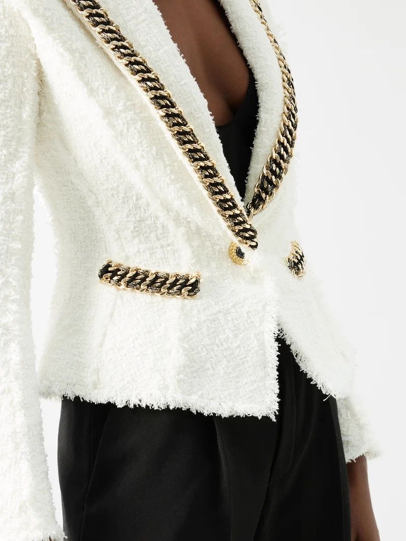 Balmain o1s1wg110825 Single Breasted Tweed Blazer in White Size S / US 4 / IT 40 - 4 Thumbnail