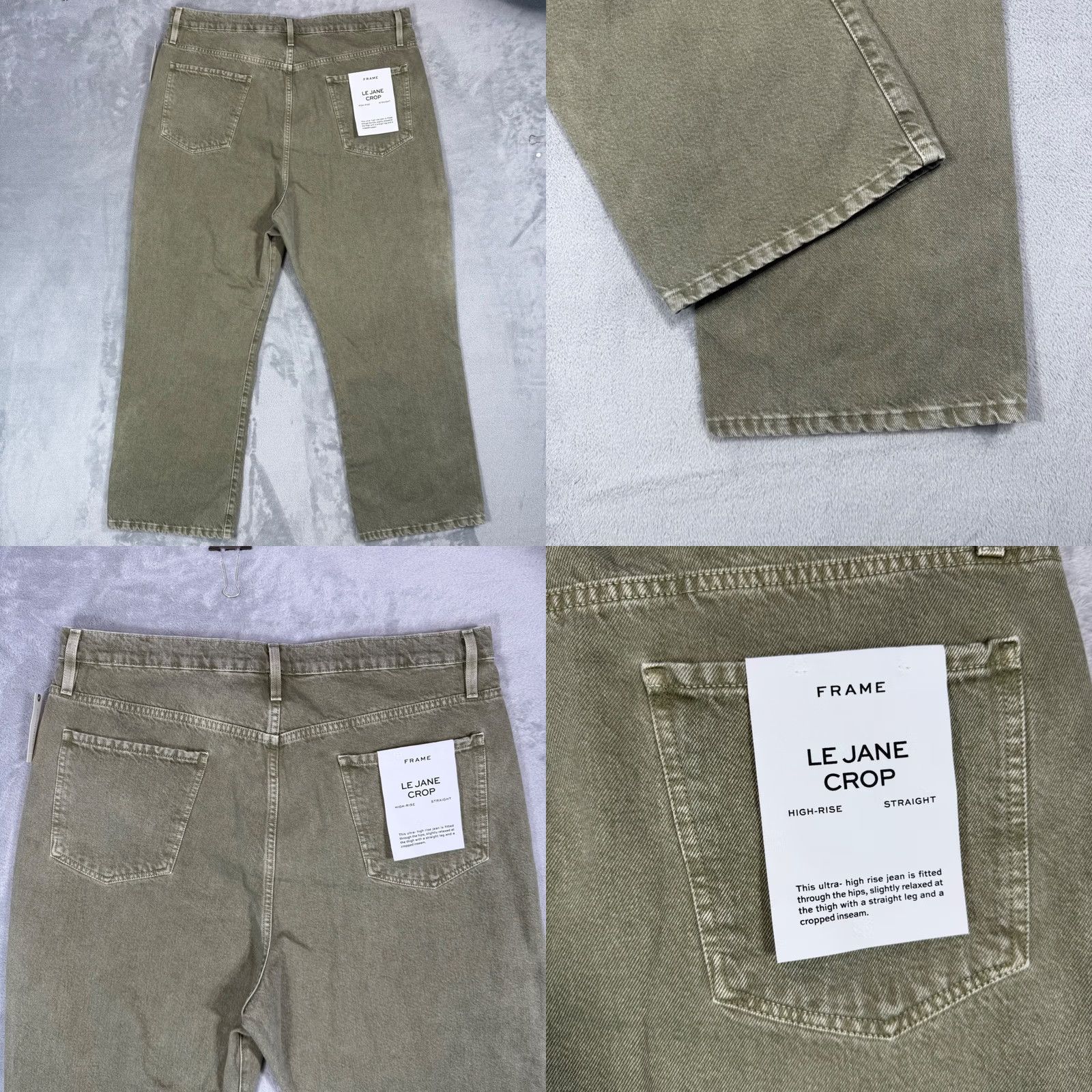 Frame FRAME Le Jane Crop Olive Green High Rise Straight Leg Jeans Women's 34 NEW Size 24" / US 00 / IT 34 - 8 Thumbnail