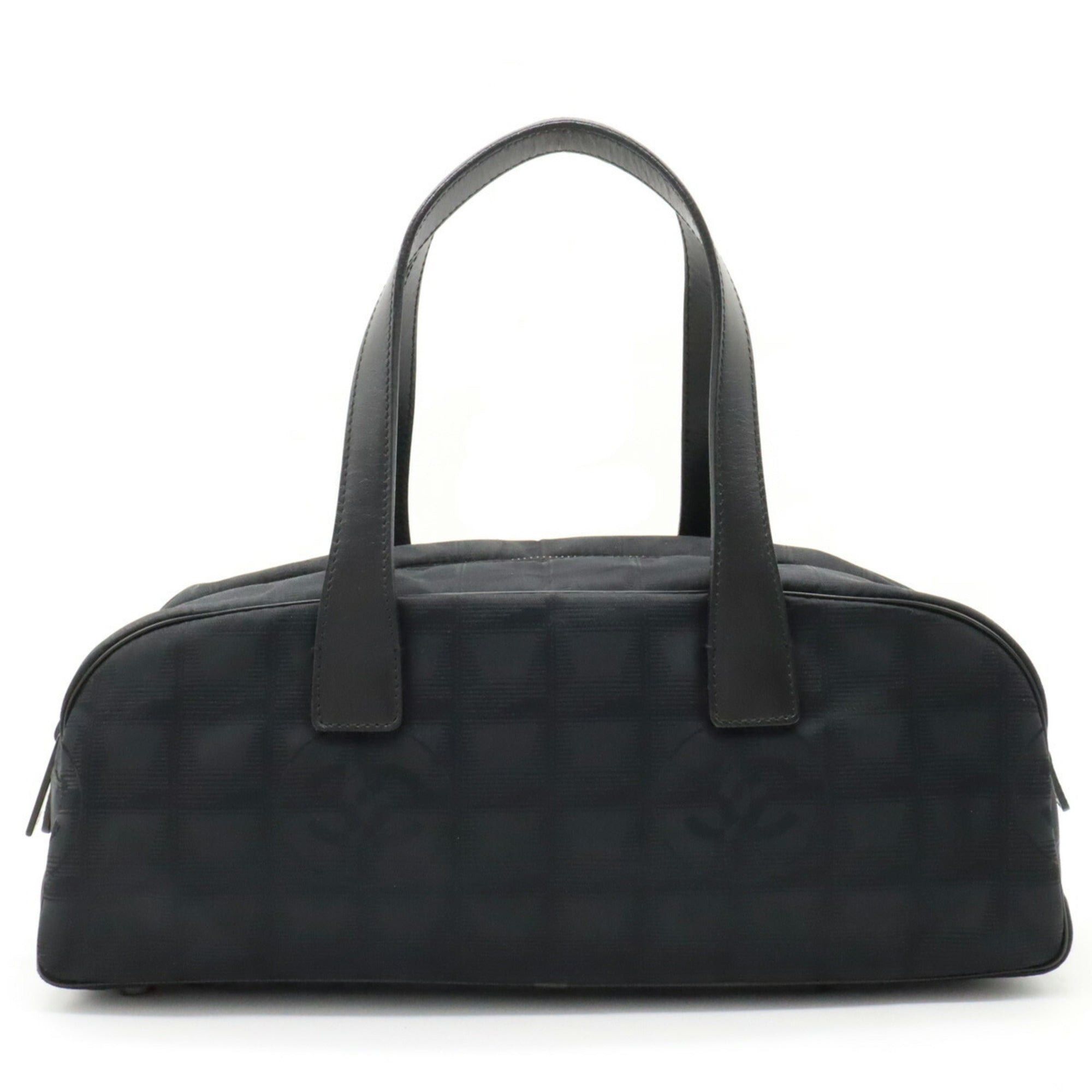 image of Chanel New Travel Line Boston Bag Handbag Nylon Jacquard Leather Black A15828, Women's