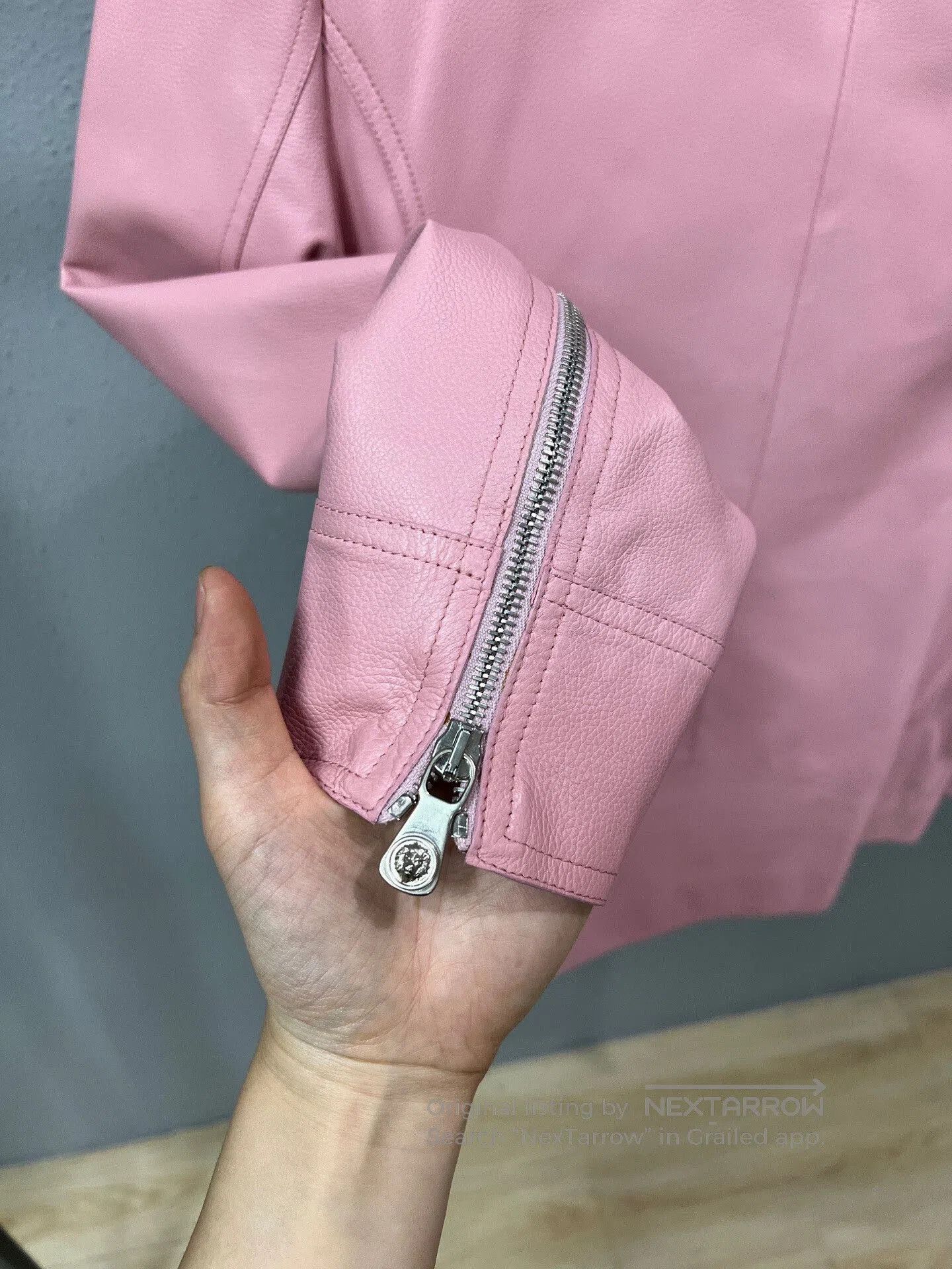 Versace pink leather jacket by Versace. Size M / US 6-8 / IT 42-44 - 4 Thumbnail