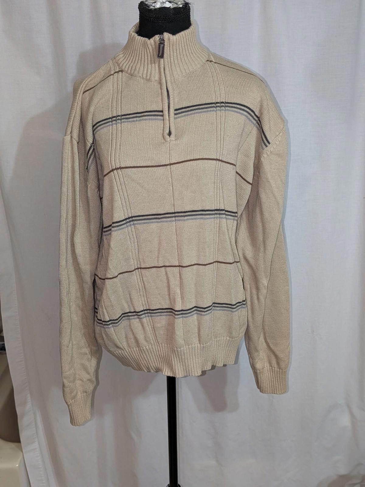 Oscar De La Renta VTG Y2K Oscar De La Renta Tan Plaid Zip Up Mock Neck Sweater Size US L / EU 52-54 / 3 - 1 Thumbnail