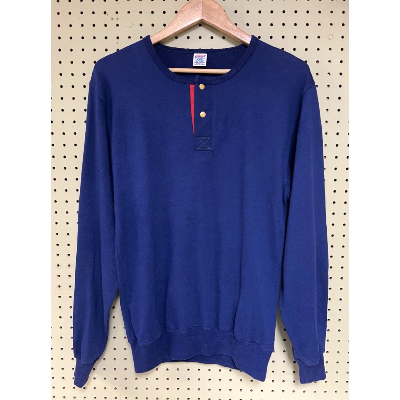Jerzees VINTAGE Jerzees By Russell Long Sleeve Henley Blue Snap Shirt USA Men’s M Size US M / EU 48-50 / 2 - 2 Thumbnail