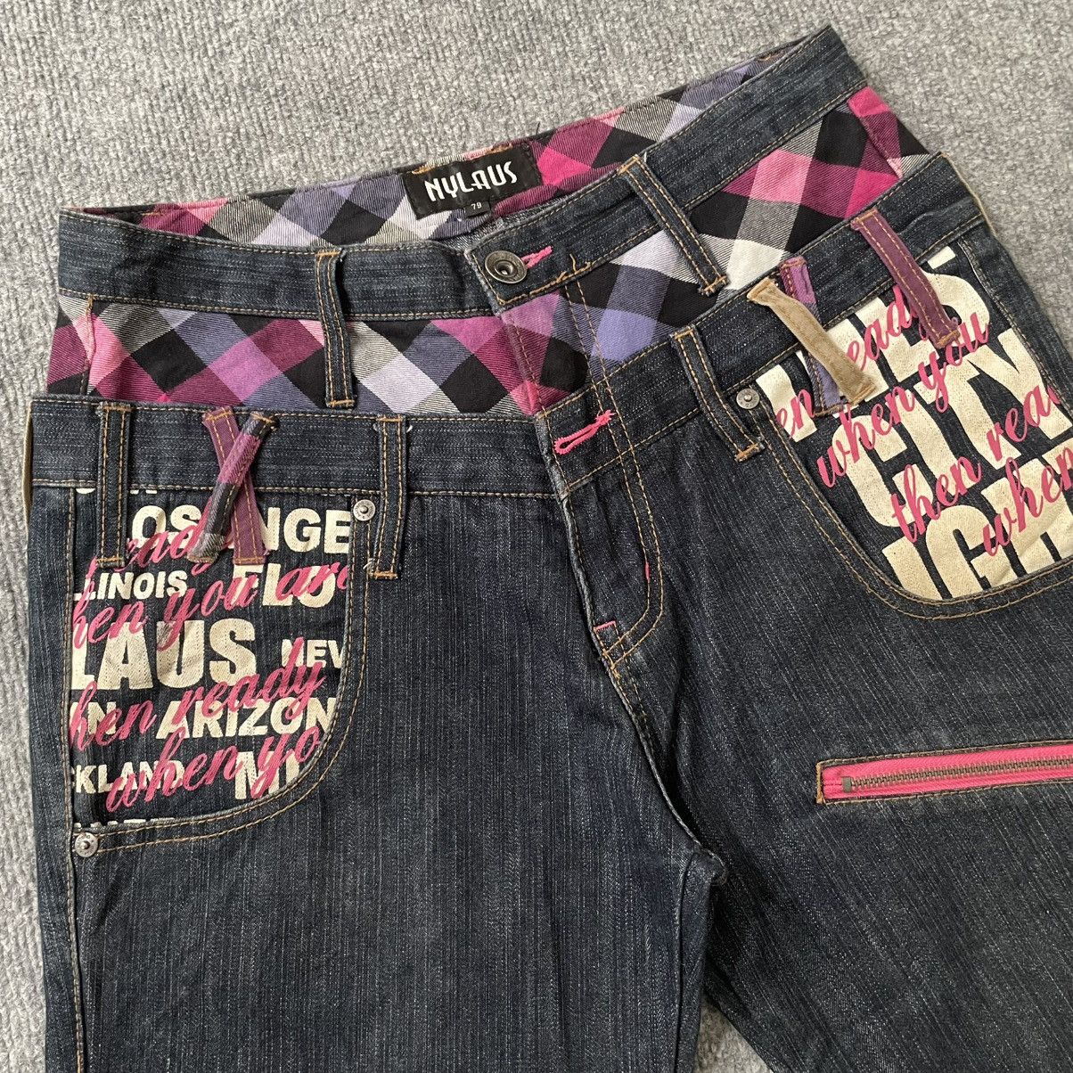 PPFM Nylaus Patchwork Graphic Jeans Denim Cropped Pants Punk Y2K Size US 29 - 4 Thumbnail