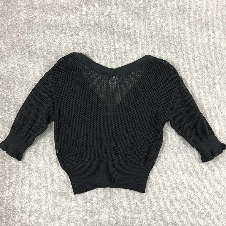 Marella MARELLA Cardigan Sweater Womens XS/Small Cropped Black Open Knit Ribbed Romania Size XS / US 0-2 / IT 36-38 - 7 Thumbnail