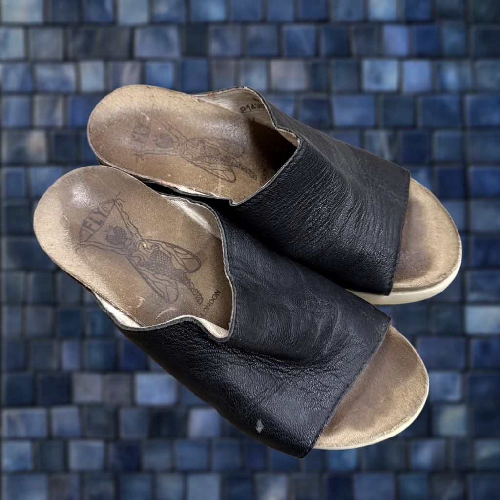 Fly London Fly London Sandals Womens 36 Slide Black Slip On Open Toe Wedge Heels Casual Open Toe Summer Sandal Womens 36 Black Slides Size US 6 / IT 36 - 1 Thumbnail
