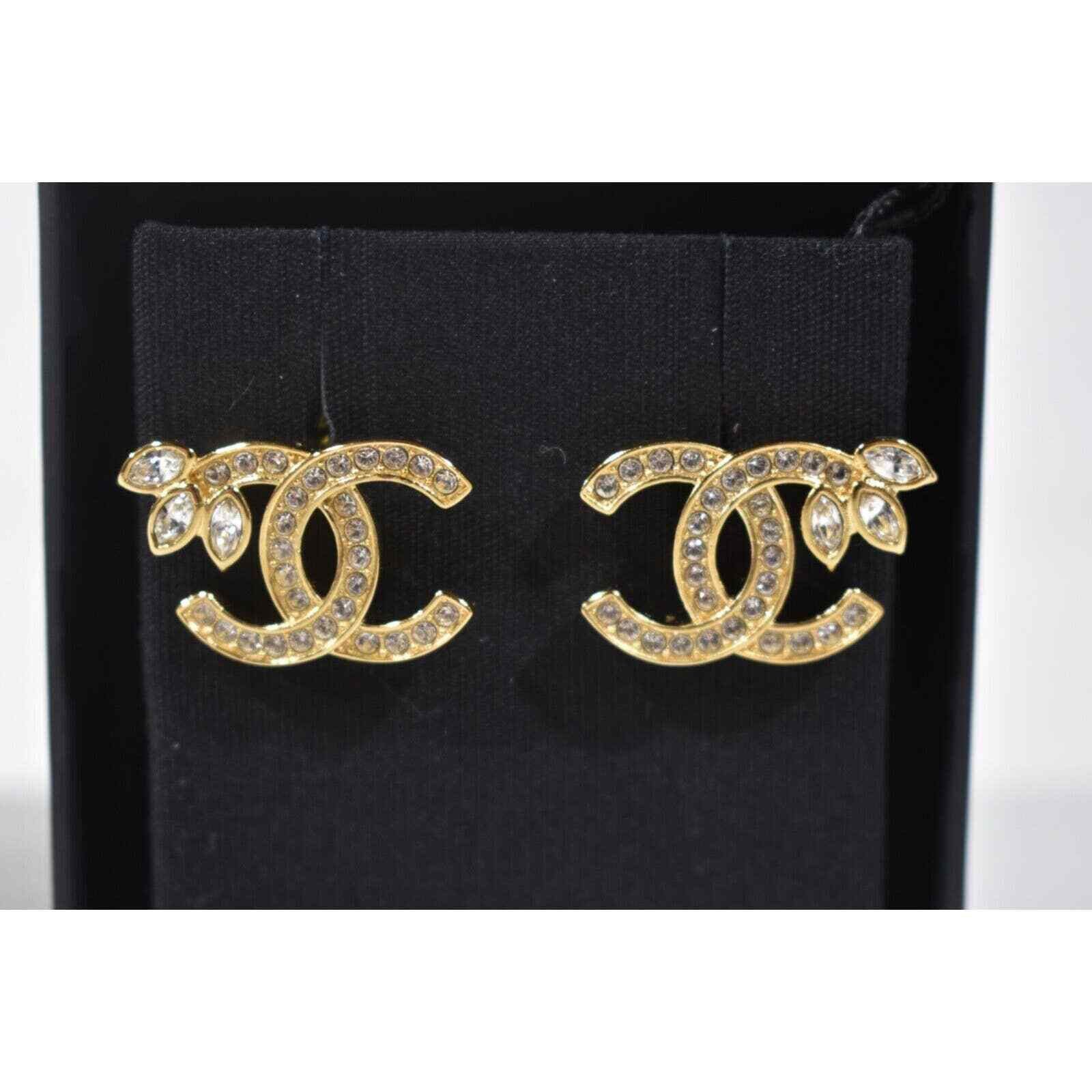 Chanel Chanel Gold And Crystal Statement Stud Classic Earrings Size ONE SIZE - 2 Thumbnail