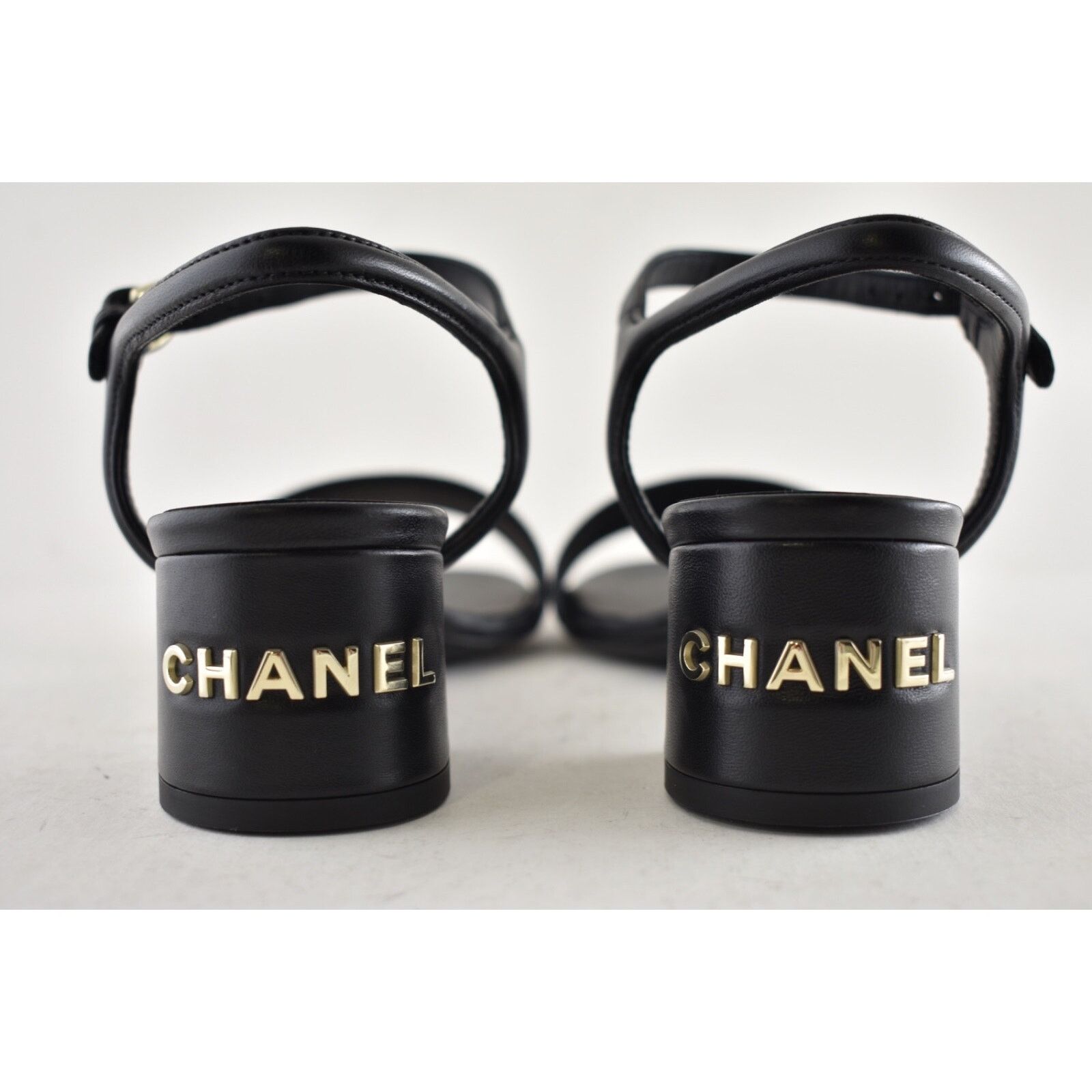 Chanel Chanel 24C Black Lambskin Leather Gold Logo Ankle Strap Size US 8 / IT 38 - 10 Thumbnail