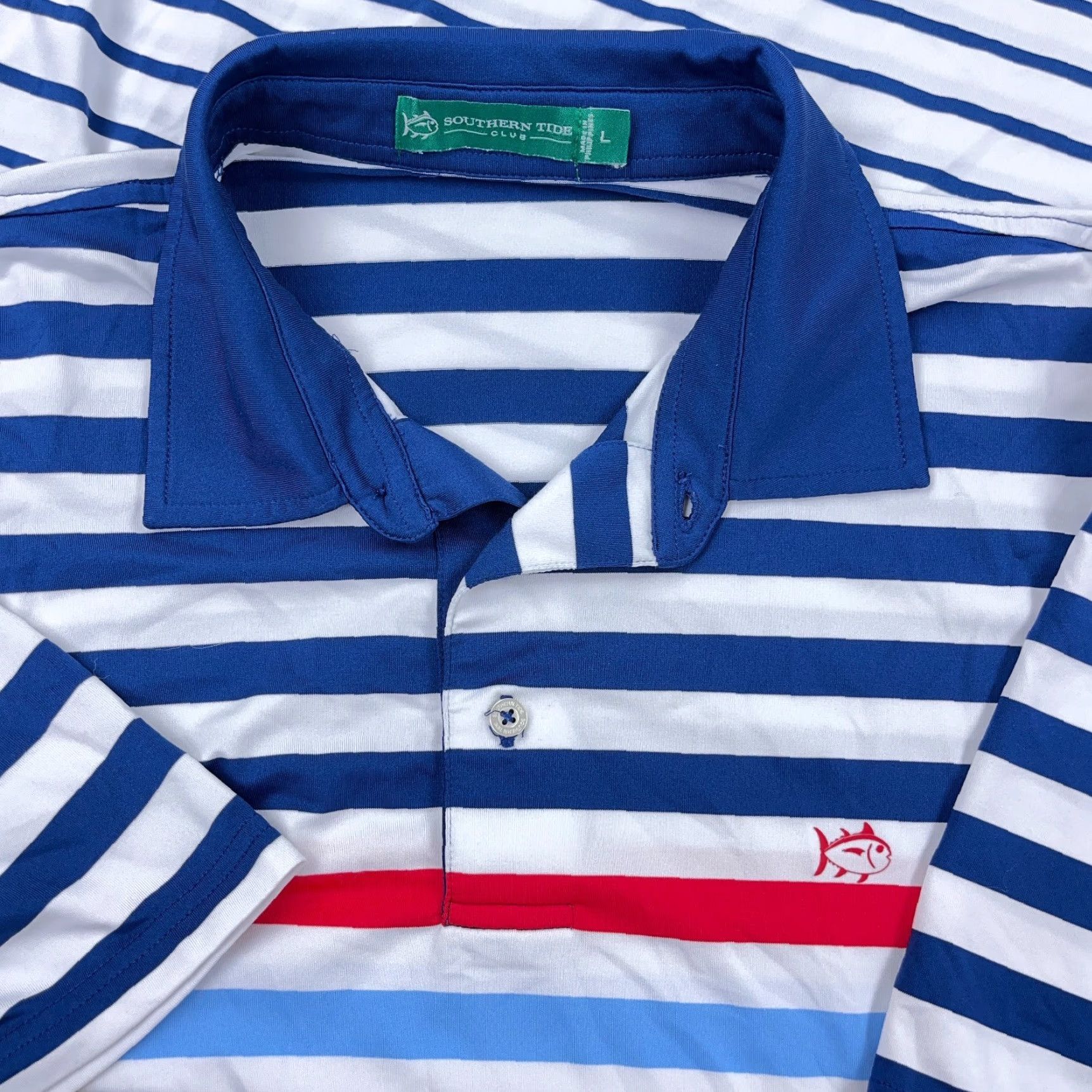 Southern Tide Southern Tide Polo Shirt Men Large Blue White Red Performance Wicking Golf Adult Size US L / EU 52-54 / 3 - 2 Thumbnail