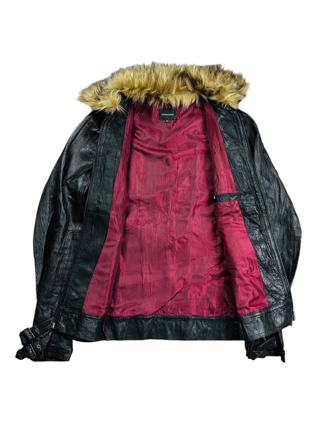 Ekam 2000s Rattle Trap Trim Fur Collar Vkei Style Leather