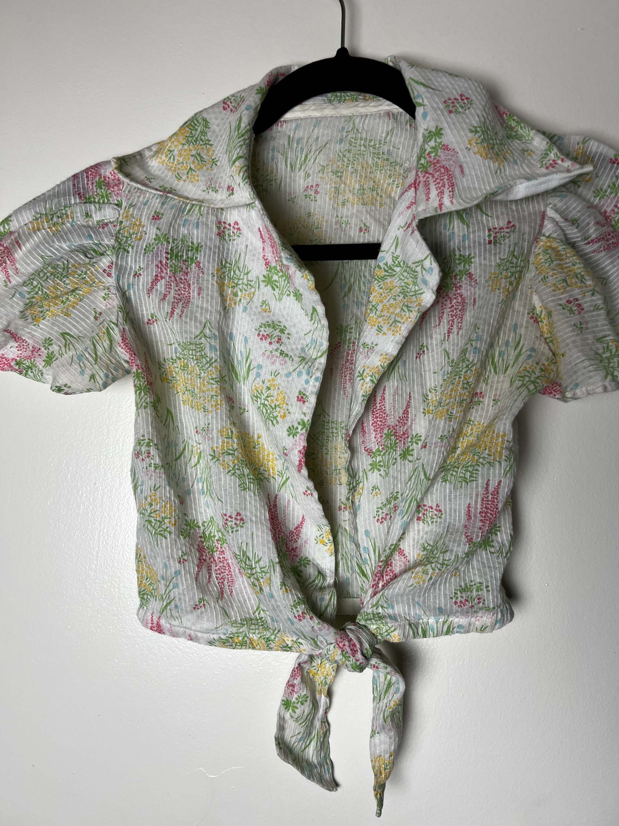 Vintage Vintage 1970's-1980's Floral Print Front Tie Crop Coverup Size S / US 4 / IT 40 - 3 Thumbnail