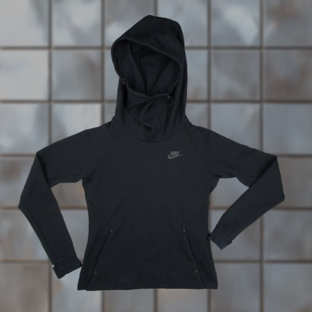 Nike Nike Hoodie Women Small Black Tech Fleece Pullover Kangaroo Pocket Thumbholes Activewear Size S / US 4 / IT 40 - 1 Thumbnail