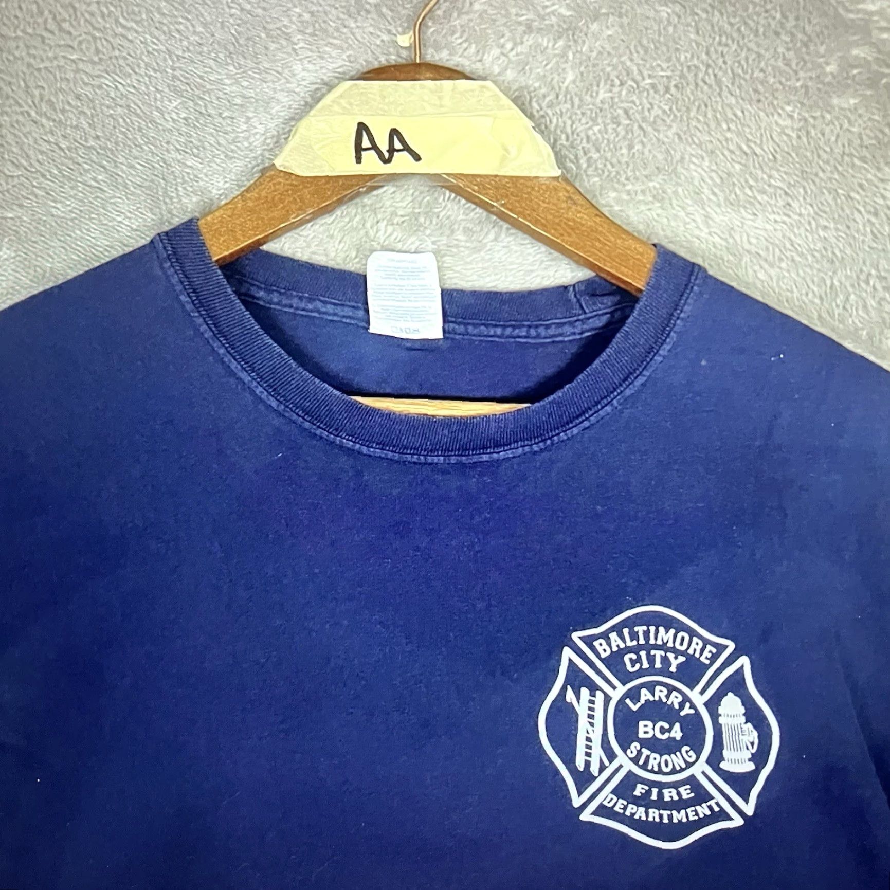 Port & Company VINTAGE Baltimore Strong Firefighter T Shirt Unisex Adults Large Blue Graphic Print 2000s City Fire Hero Size US L / EU 52-54 / 3 - 5 Thumbnail