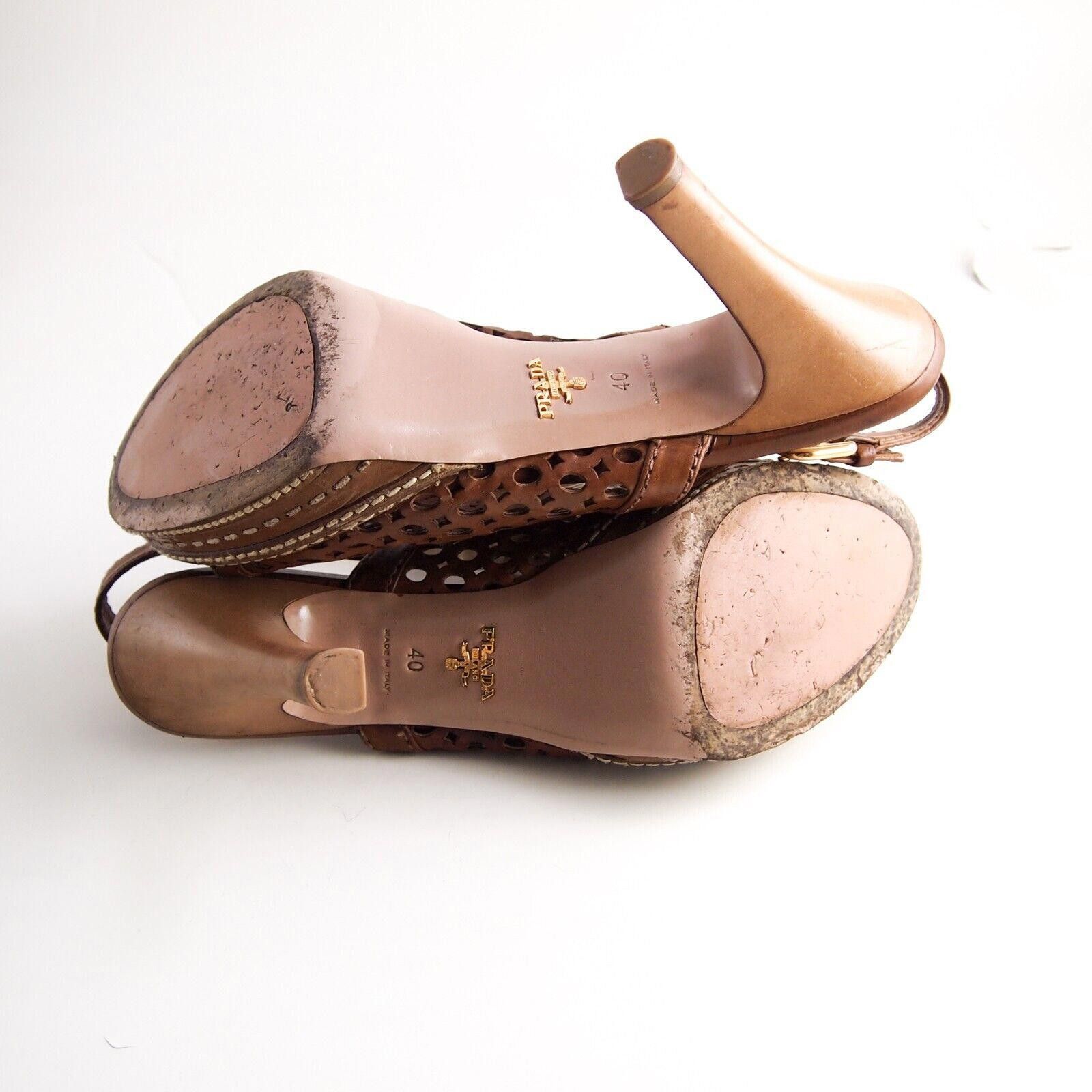 Prada Prada Cage Slingback Sandals Brown Leather Women US 10 EU 40 Size US 10 / IT 40 - 7 Thumbnail