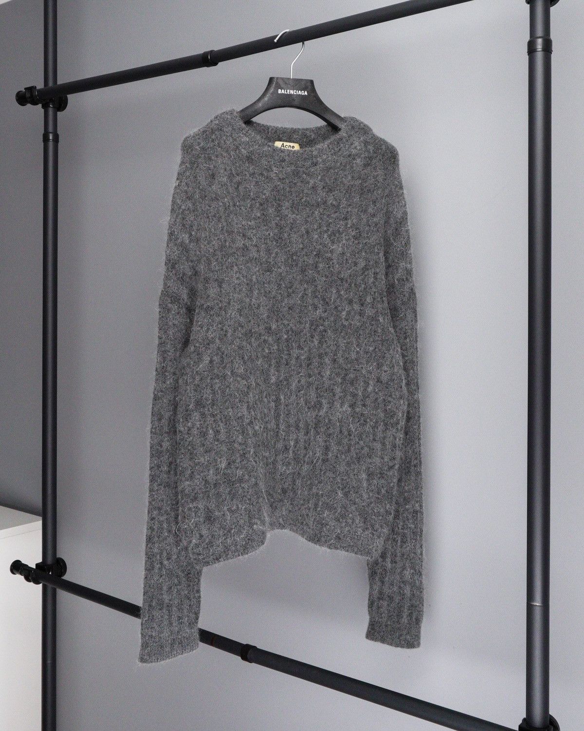 image of Acne Studios Grey Cozy Oversized Knit Wool Crewneck Sweater, Men's (Size Small)