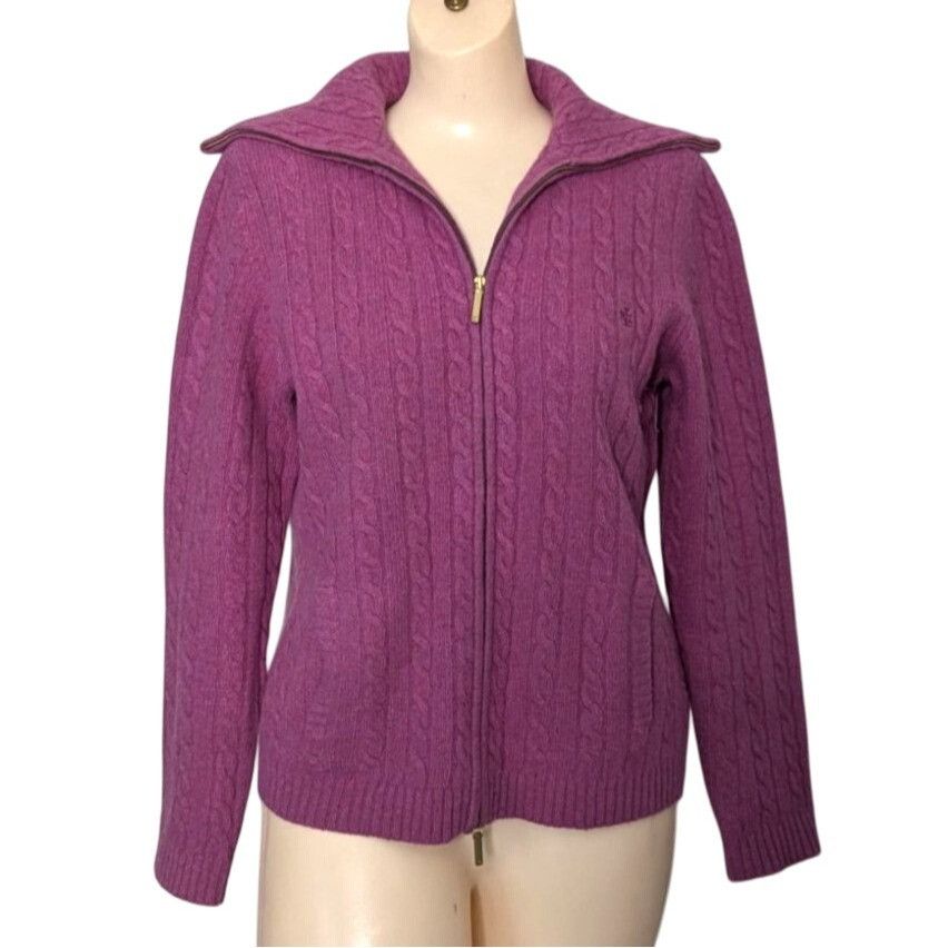Lauren Ralph Lauren Ralph Lauren Pink Cable Knit Zip Up Sweater Angora Wool Wome Size M / US 6-8 / IT 42-44 - 1 Thumbnail