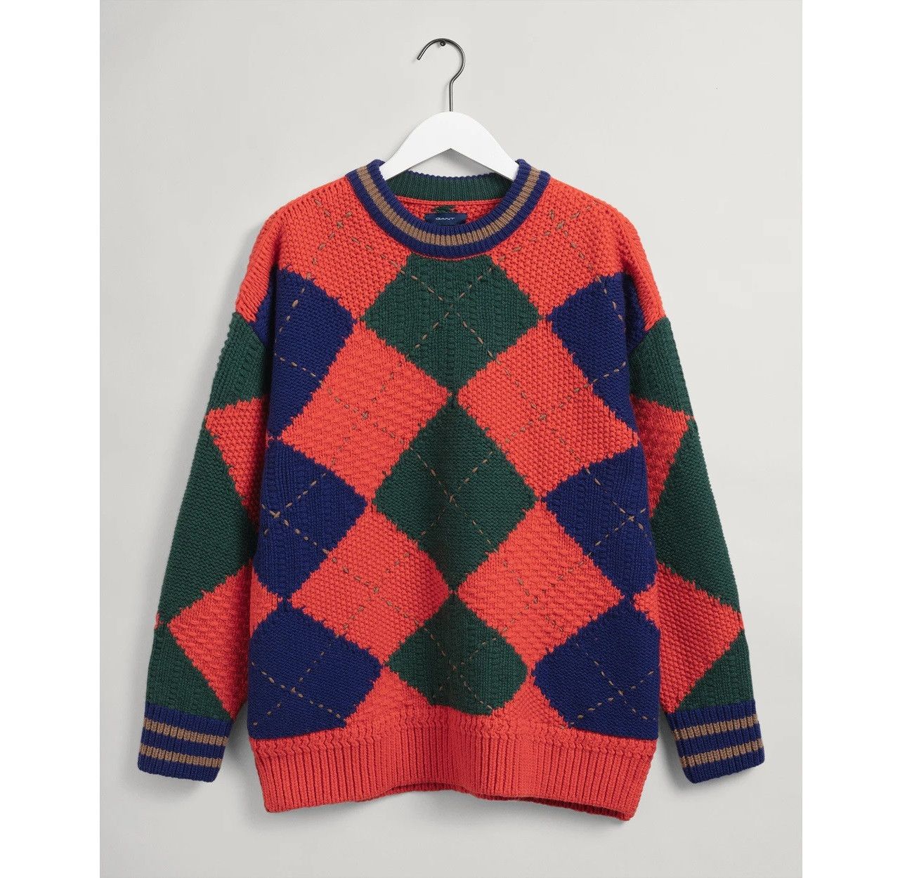 Gant Bold Argyle Crew Neck Oversized Sweater Size US L / EU 52-54 / 3 - 1 Thumbnail