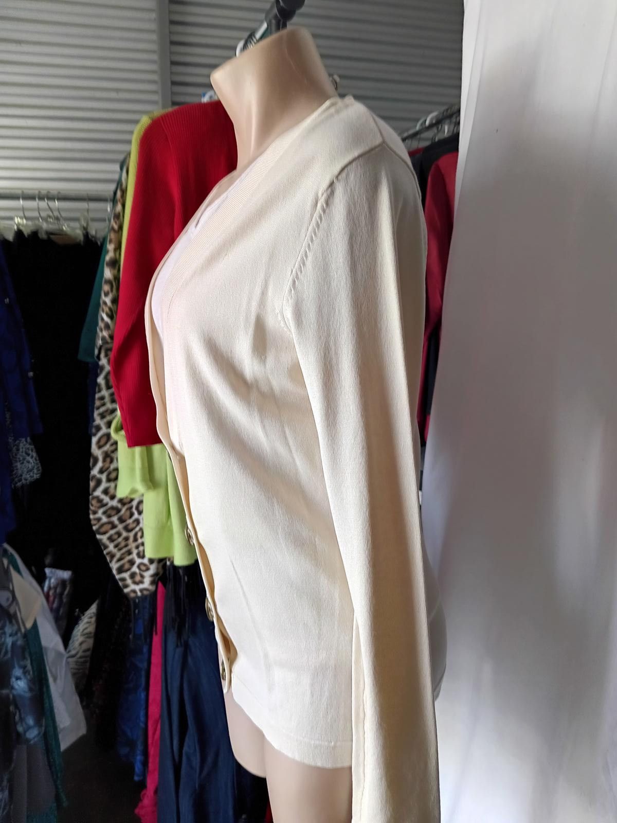 Designer August Silk Women's Cream Cardigan Sweater Size M / US 6-8 / IT 42-44 - 2 Thumbnail
