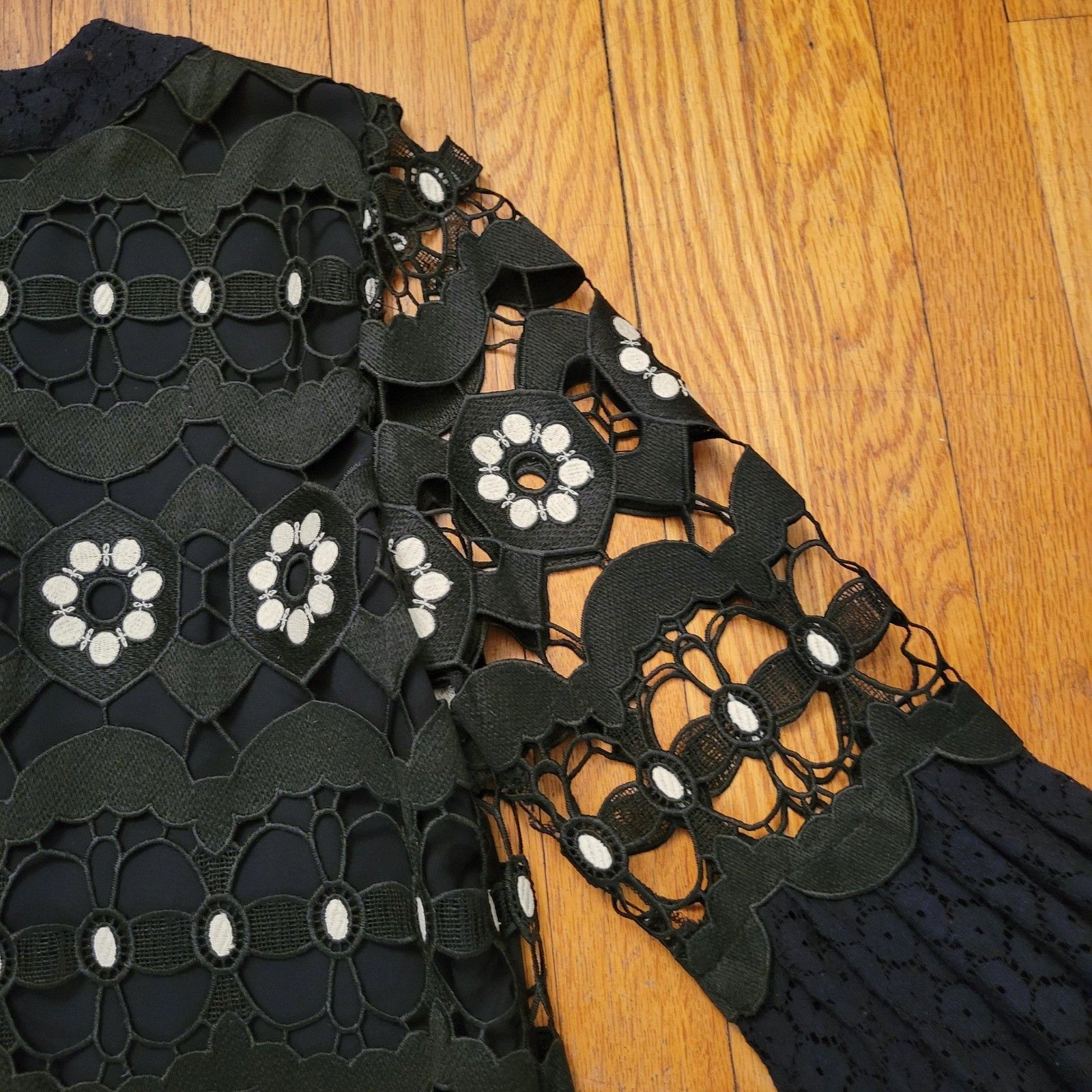 Anna Sui Anna Sui Black Lace Floral Embroidered Shift Dress 6 Goth Size M / US 6-8 / IT 42-44 - 6 Thumbnail