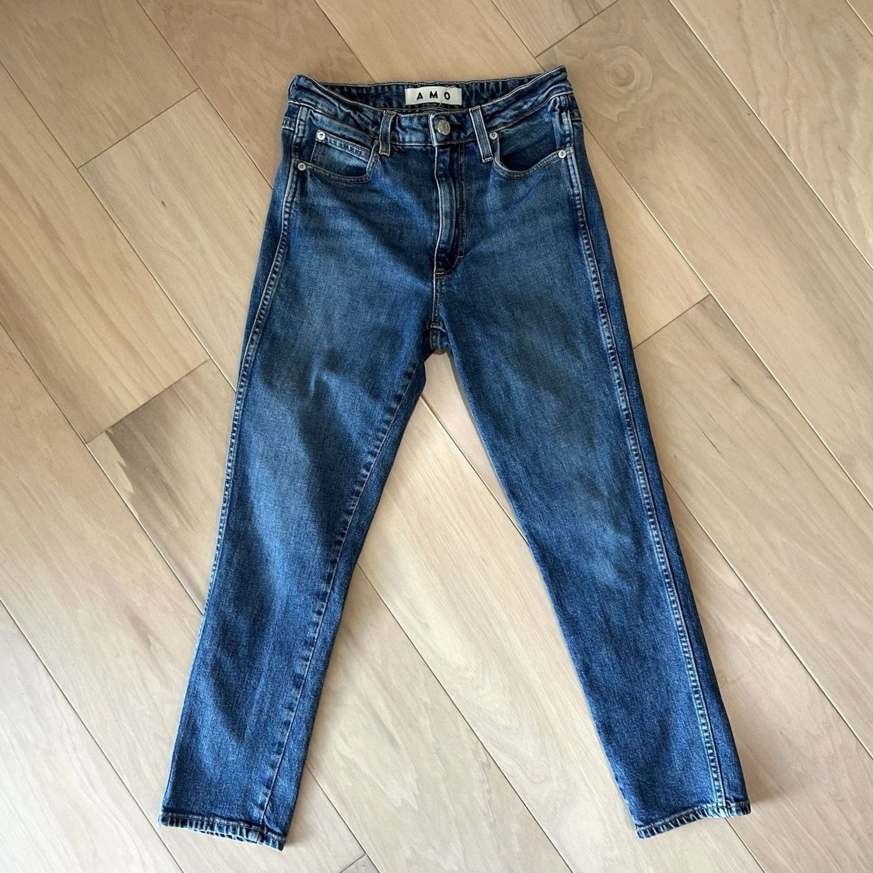 AMO AMO Denim Jeans Women's 27x26 Blue Relaxed Tapered 5-Pocket Medium Wash City Urban Casual Style Stretch Cotton Spandex Size 27" / US 4 / IT 40 - 2 Thumbnail