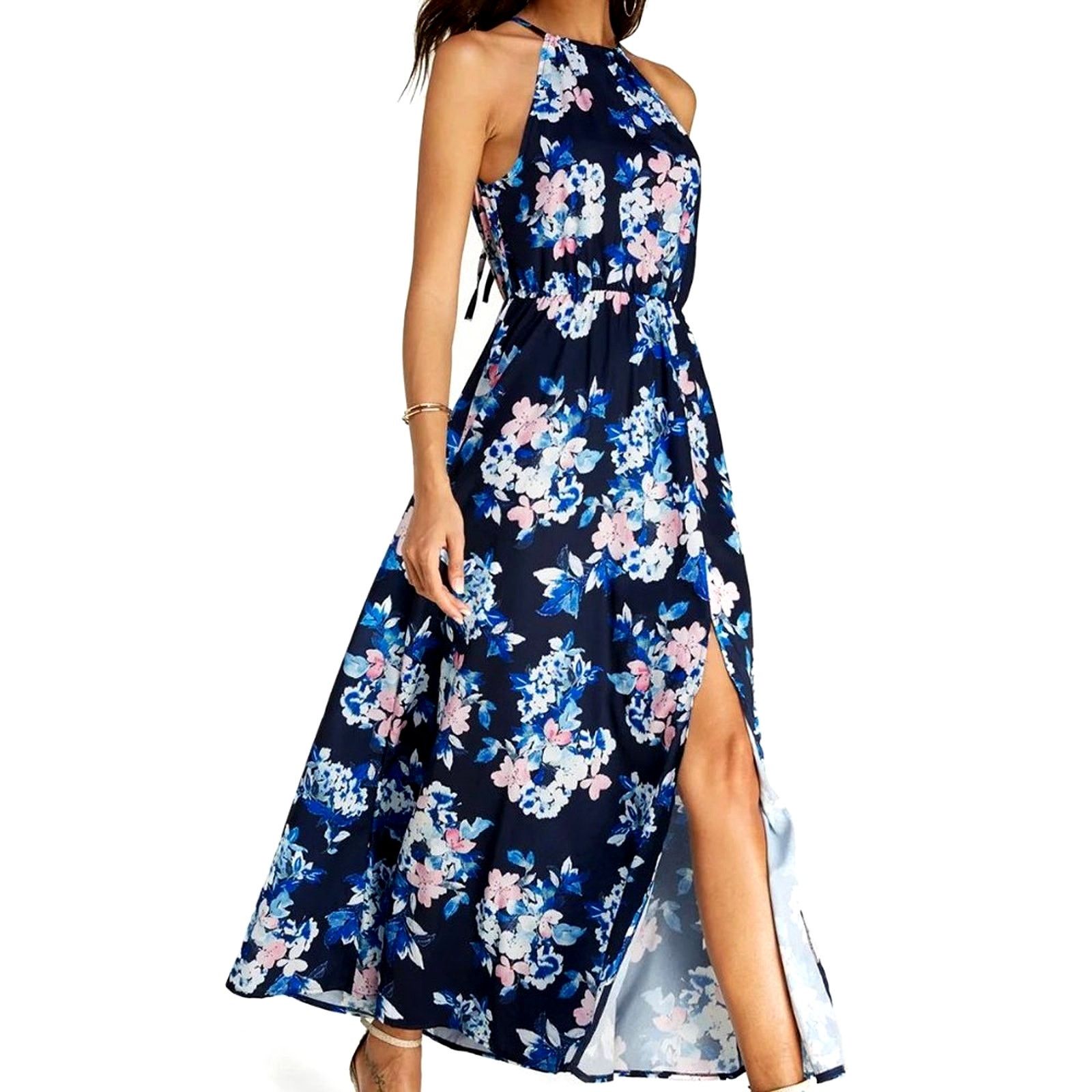 Other Floral Halter Split Maxi Dress In Navy By Miss Floral L Size L / US 10 / IT 46 - 7 Thumbnail
