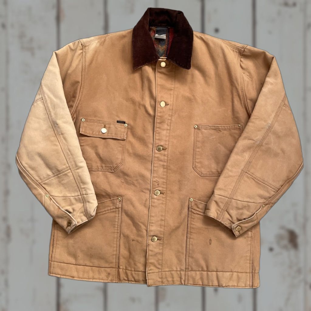 Vintage VINTAGE Lapco Canvas Southwestern Blanket Lined Chore Work Jacket 42R Brown USA 80s 90s? Unisex Adults Jacket Mens Womens Size US XS / EU 42 / 0 - 1 Thumbnail