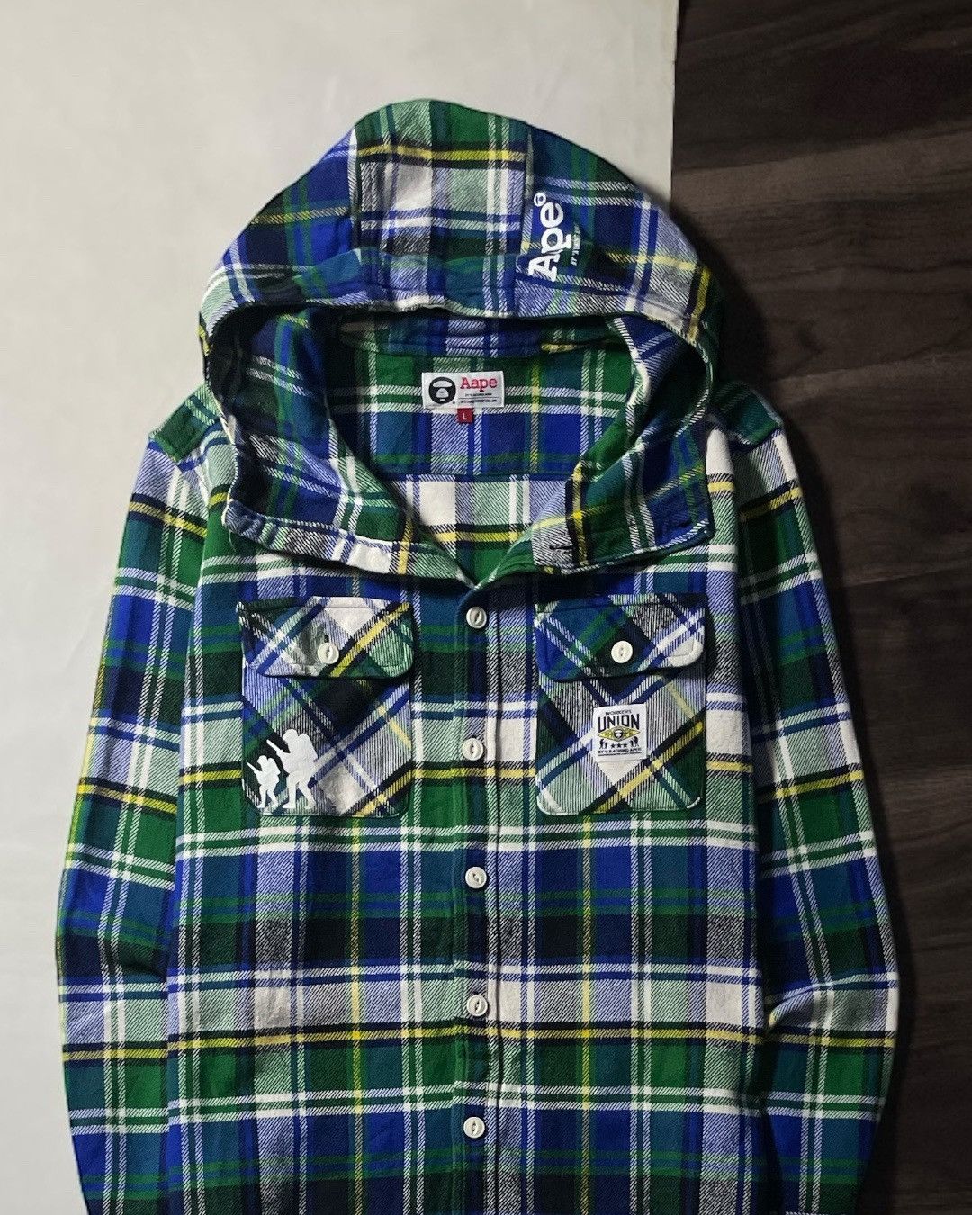 Aape HEAVY FLANNEL SHIRT HOODIE AAPE by A BATHING APE SIZE L Size US L / EU 52-54 / 3 - 2 Thumbnail