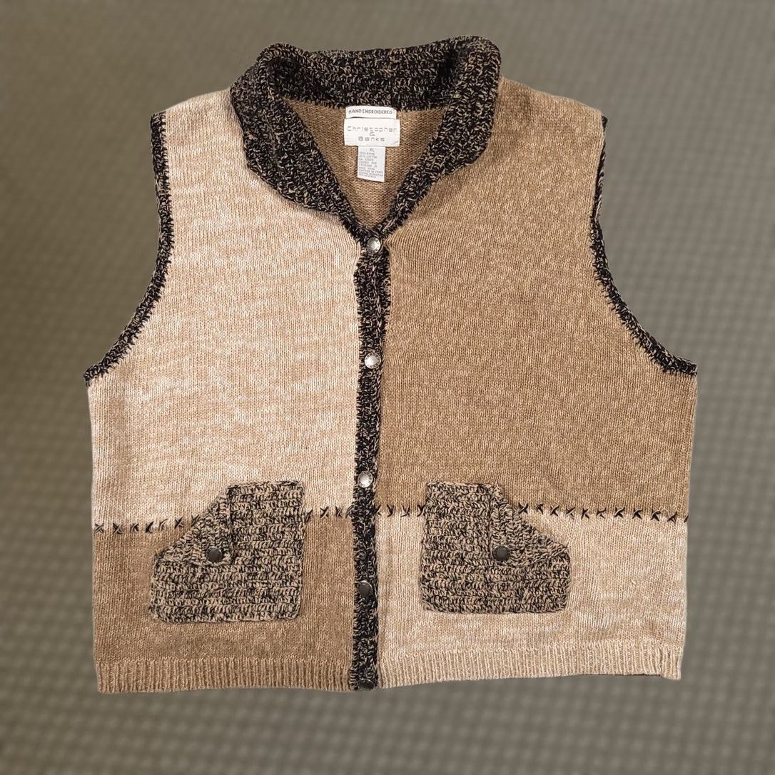 Vintage VINTAGE Christopher & Banks Sweater Vest Women XL Button Up Hand Embroidered Pocket Size XL / US 12-14 / IT 48-50 - 1 Thumbnail