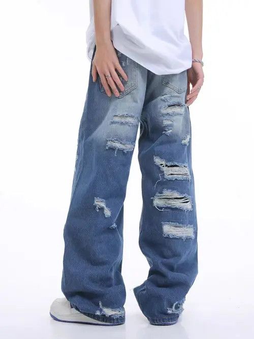 Japanese Brand Vintage high street ripped loose jeans Size US 32 / EU 48 - 2 Thumbnail