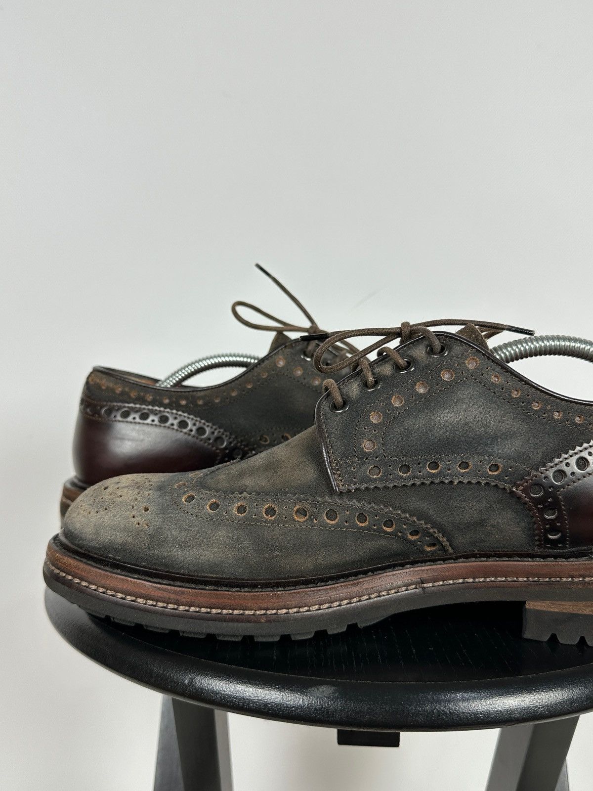 Santoni Santoni Wingtip Brogue Brown Suede Leather Shoes Size US 9.5 / EU 42-43 - 19 Thumbnail
