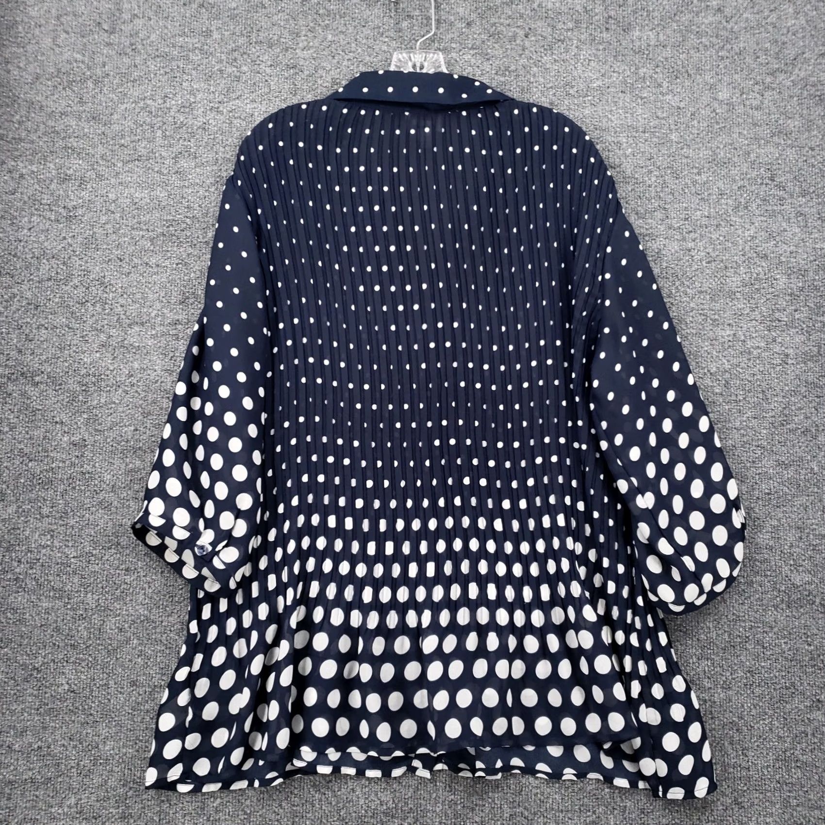 Vintage Only Necessities Women L Large Blue Tunic Polka Dot Button Up Pleated Blouse Size L / US 10 / IT 46 - 2 Thumbnail