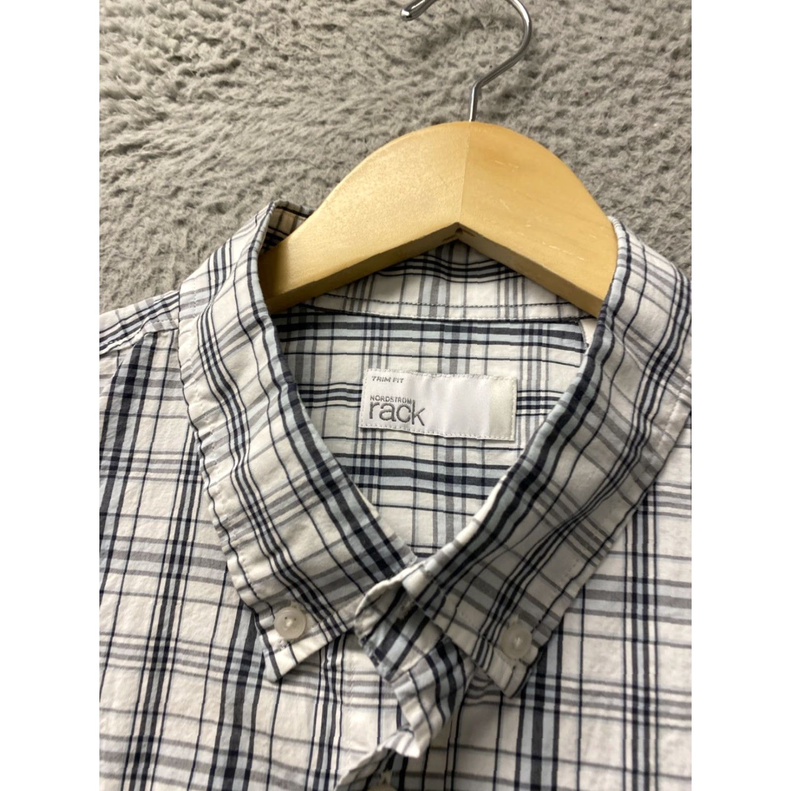 Nordstrom VINTAGE Nordstrom Dress Shirt Men XL Long Sleeve Gray Slim Fit Check Non-Iron Button-Down Collar Shirt Size 46R - 4 Thumbnail