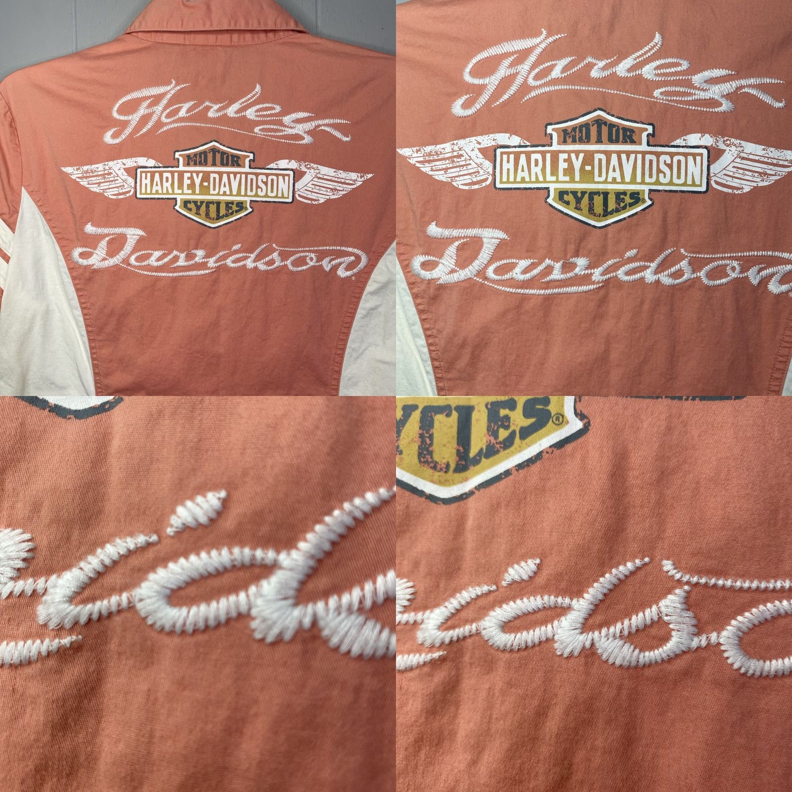 Harley Davidson VTG Y2K HARLEY-DAVIDSON GENUINE MOTORS ORANGE WHITE ZIP-UP SHIRT M Womens V-Neck Short Sleeve Slim Fit Cotton Blend Embroidered Zip Vintage: Yes Size M / US 6-8 / IT 42-44 - 8 Thumbnail