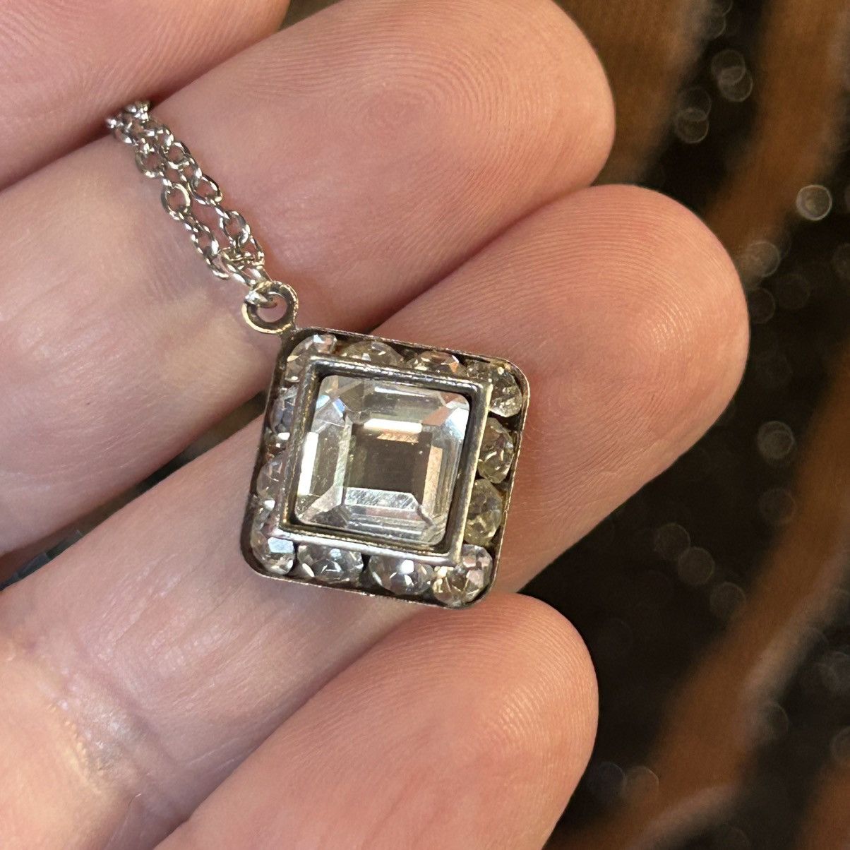 Handmade Handcrafted vintage emerald cut halo clear glass necklace Size ONE SIZE - 5 Thumbnail