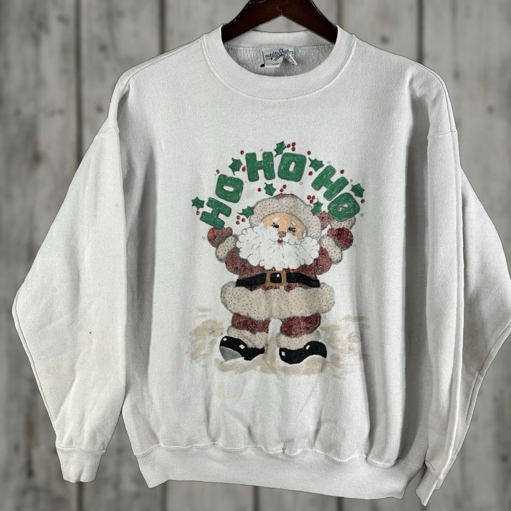 Velva Sheen VINTAGE Velva Sheen 90s Sweatshirt Crew Neck Pullover Large White Graphic Print Santa Mens Size US L / EU 52-54 / 3 - 1 Thumbnail