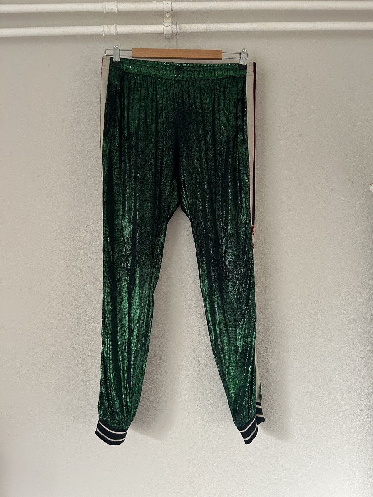 image of Gucci Laminated Jersey Jogging Track Pants in Green, Men's (Size 34)