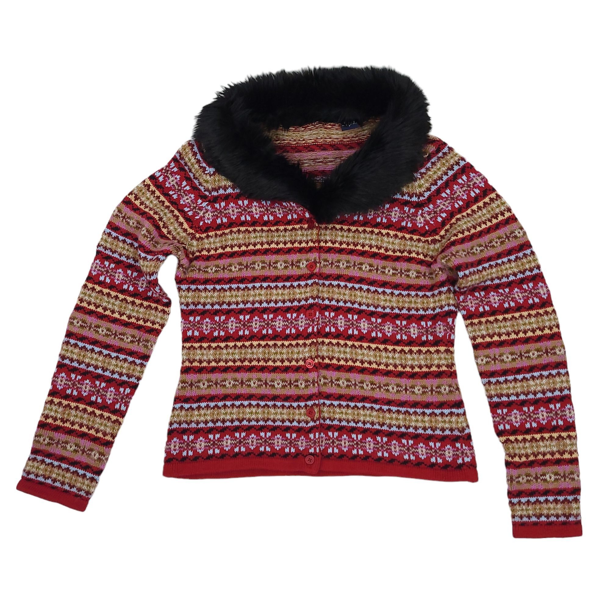 Other Harolds Fair Isle Cardigan Sweater S Vintage 90s Faux Fur Size S / US 4 / IT 40 - 13 Thumbnail