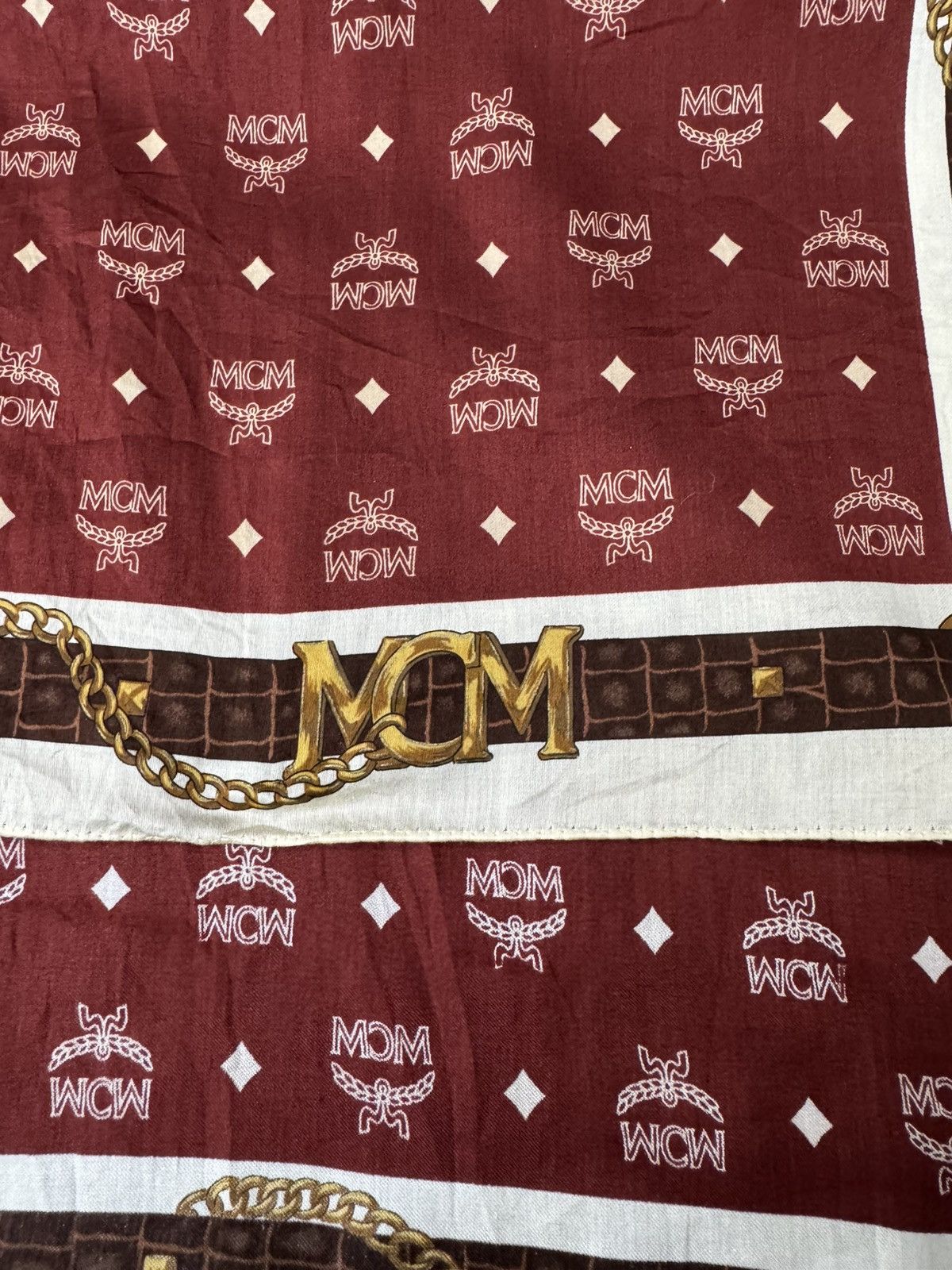 MCM Vintage MCM Bandana Scarf Bordeaux Red Cream Gold Logo Size ONE SIZE - 7 Thumbnail