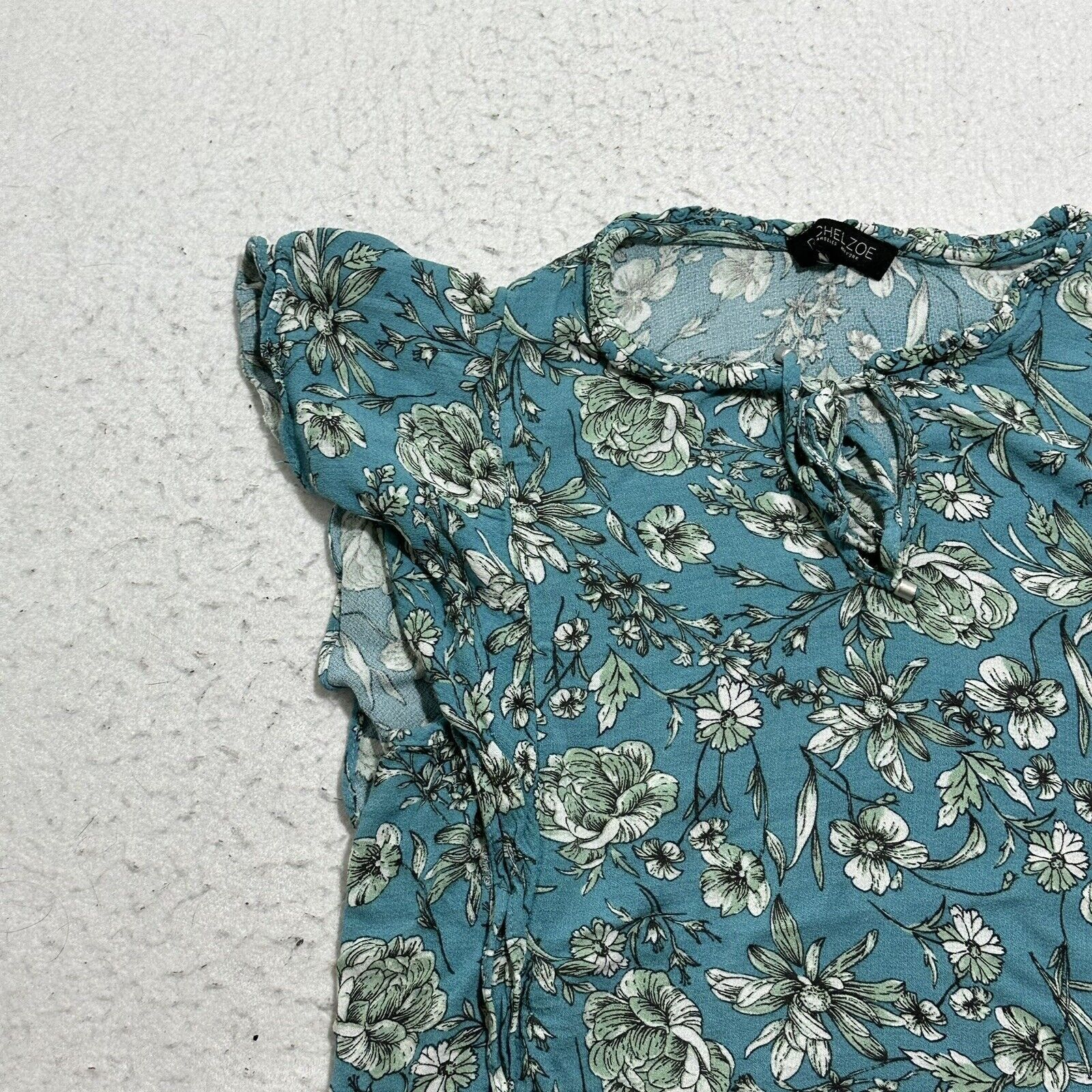 Rachel Zoe Rachel Zoe Medium Floral Teal Blue Ruffle Peasant Blouse Top Size M / US 6-8 / IT 42-44 - 5 Thumbnail