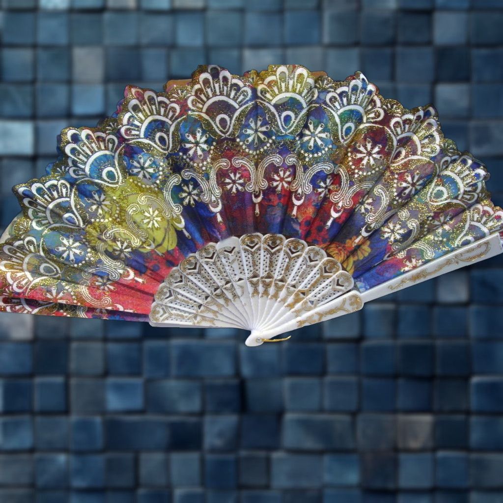 Vintage SMALL HAND FAN WITH FLOWERS - 16 INCHES - FLORAL DESIGN - UNBRANDED Size ONE SIZE - 1 Thumbnail