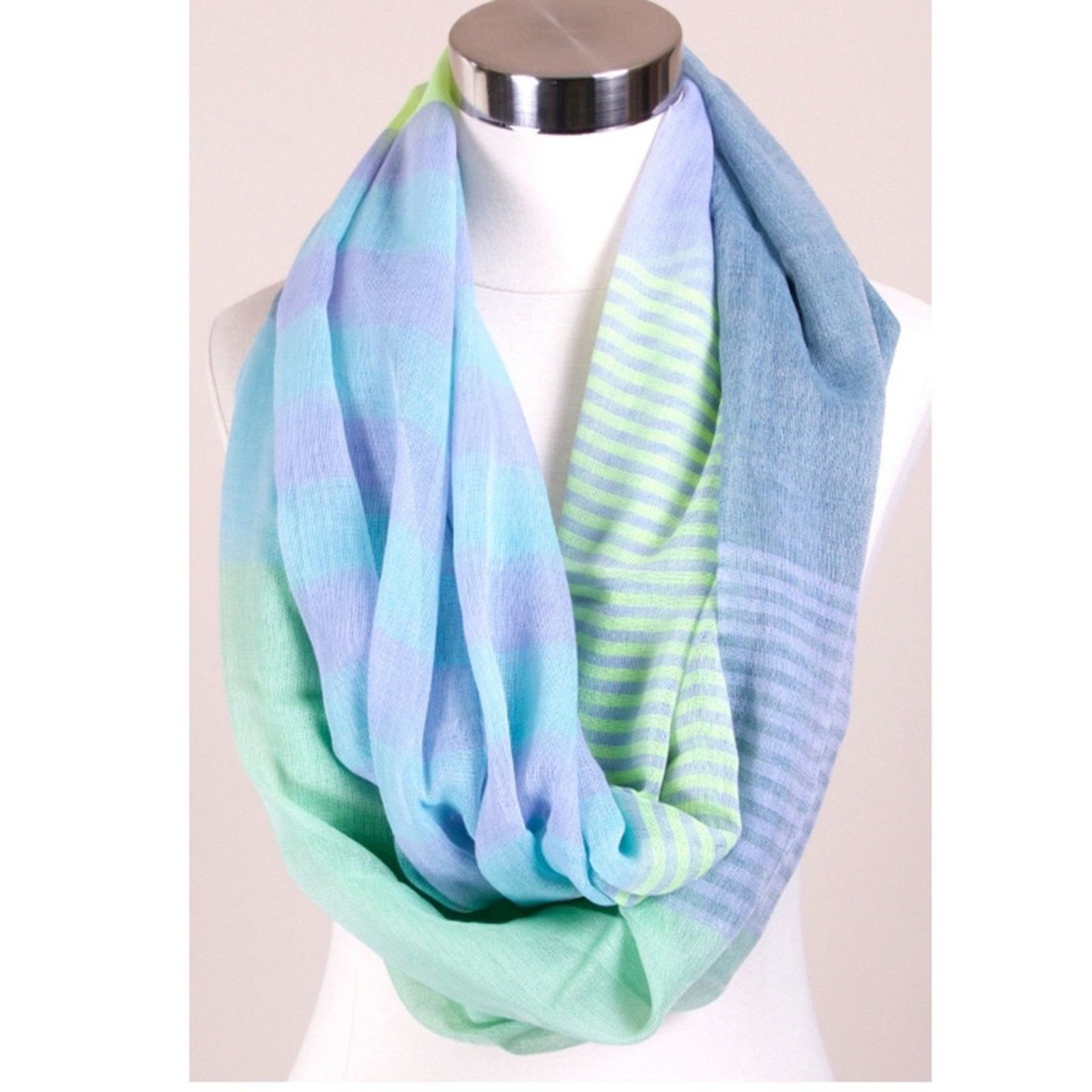 Other NEW Blue Mint Purple Stripe Color Block Cowl Infinity Scarf Size ONE SIZE - 1 Thumbnail